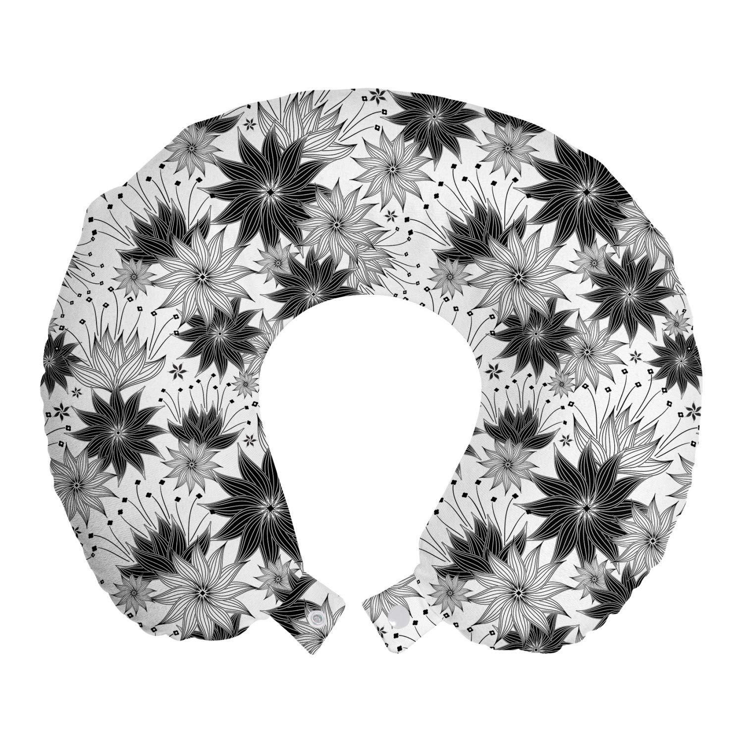 Ambesonne Grey Travel Pillow with Memory Foam - Vintage Spiral Flower Design Neck Rest for Airplane, Car & Office (12