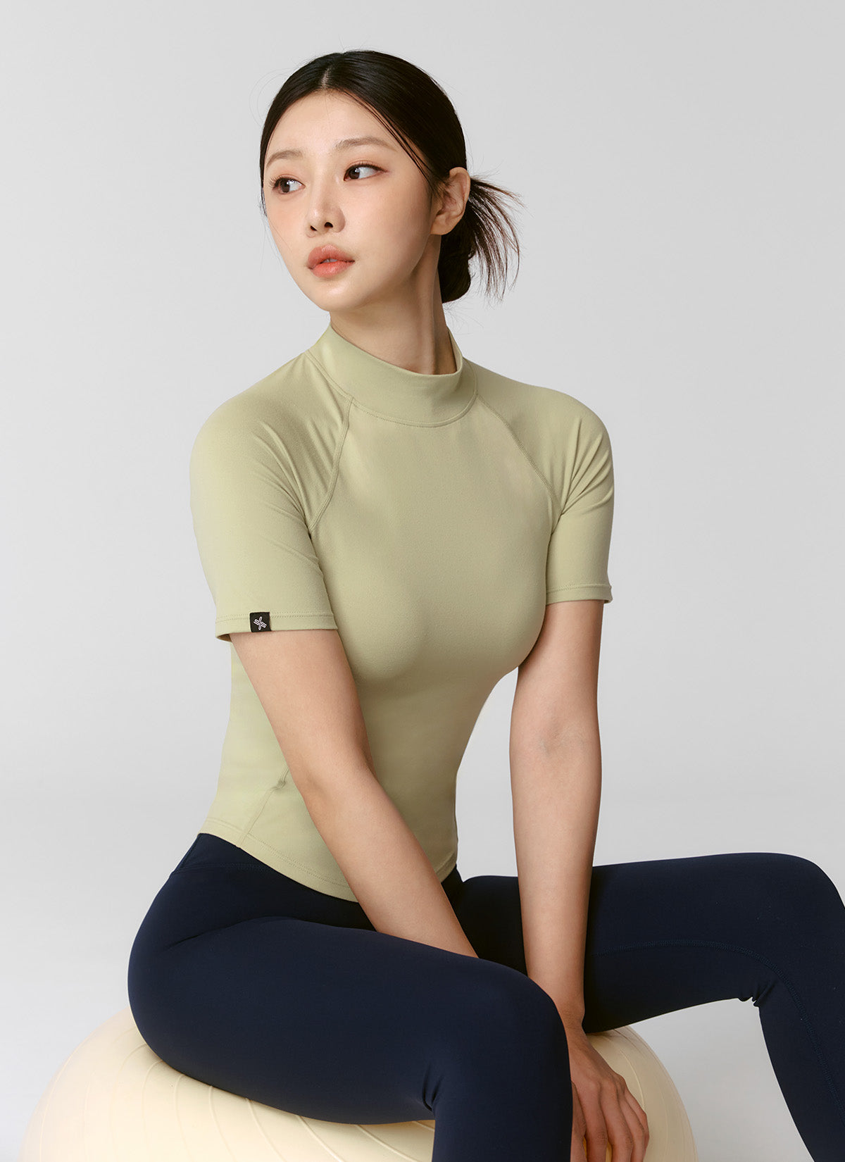 Peach-Colored Mock Neck Short Sleeve T-Shirt for Women - Casual Summer Top for Outings & Date Nights