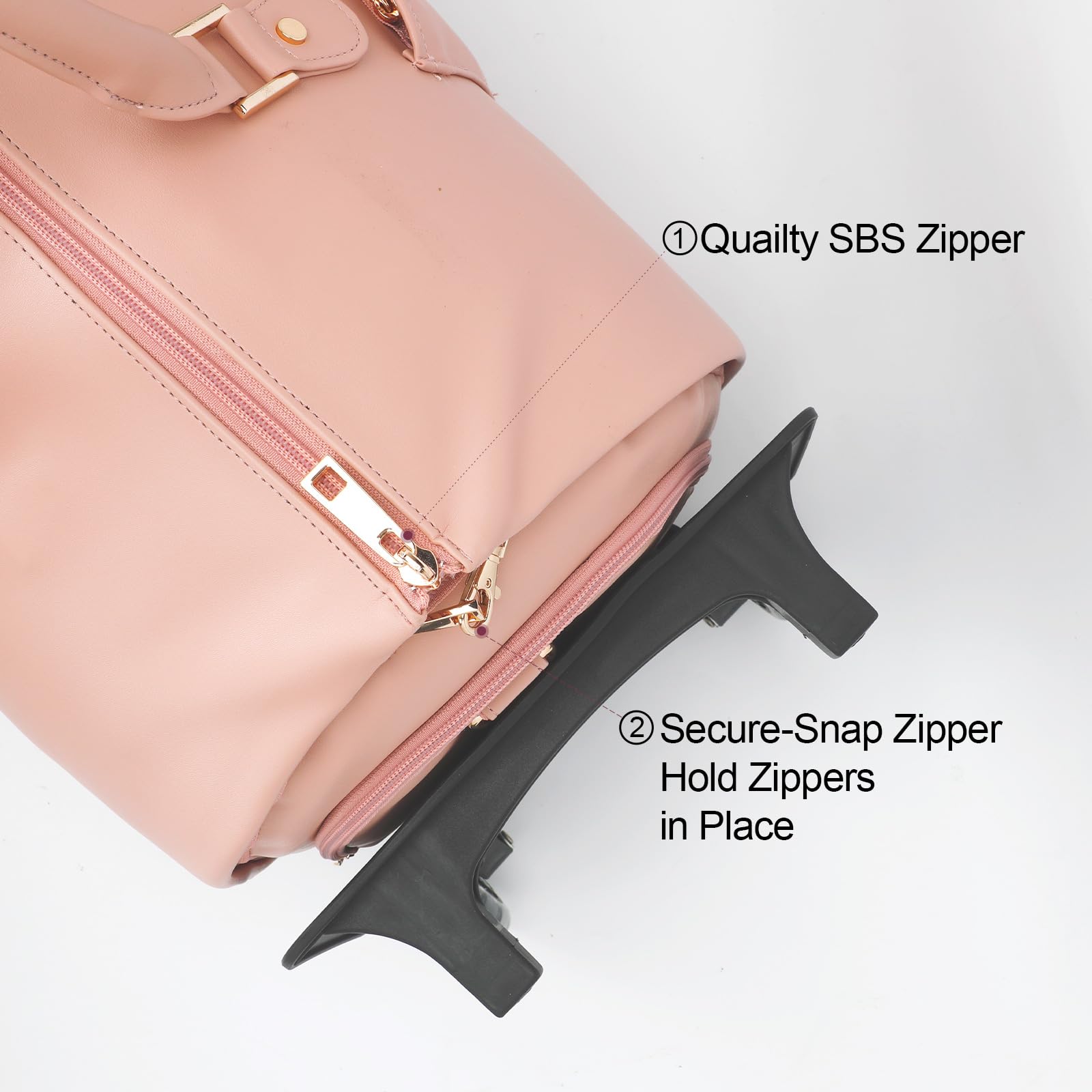 Modoker Rolling Garment Bags with Wheels - PU Leather Convertible Travel Garment Duffel Bag for Women, Trolley Suitcase Luggage with Smooth Wheels (Pink) - Perfect for Business Trips, Vacation & Airplane Travel