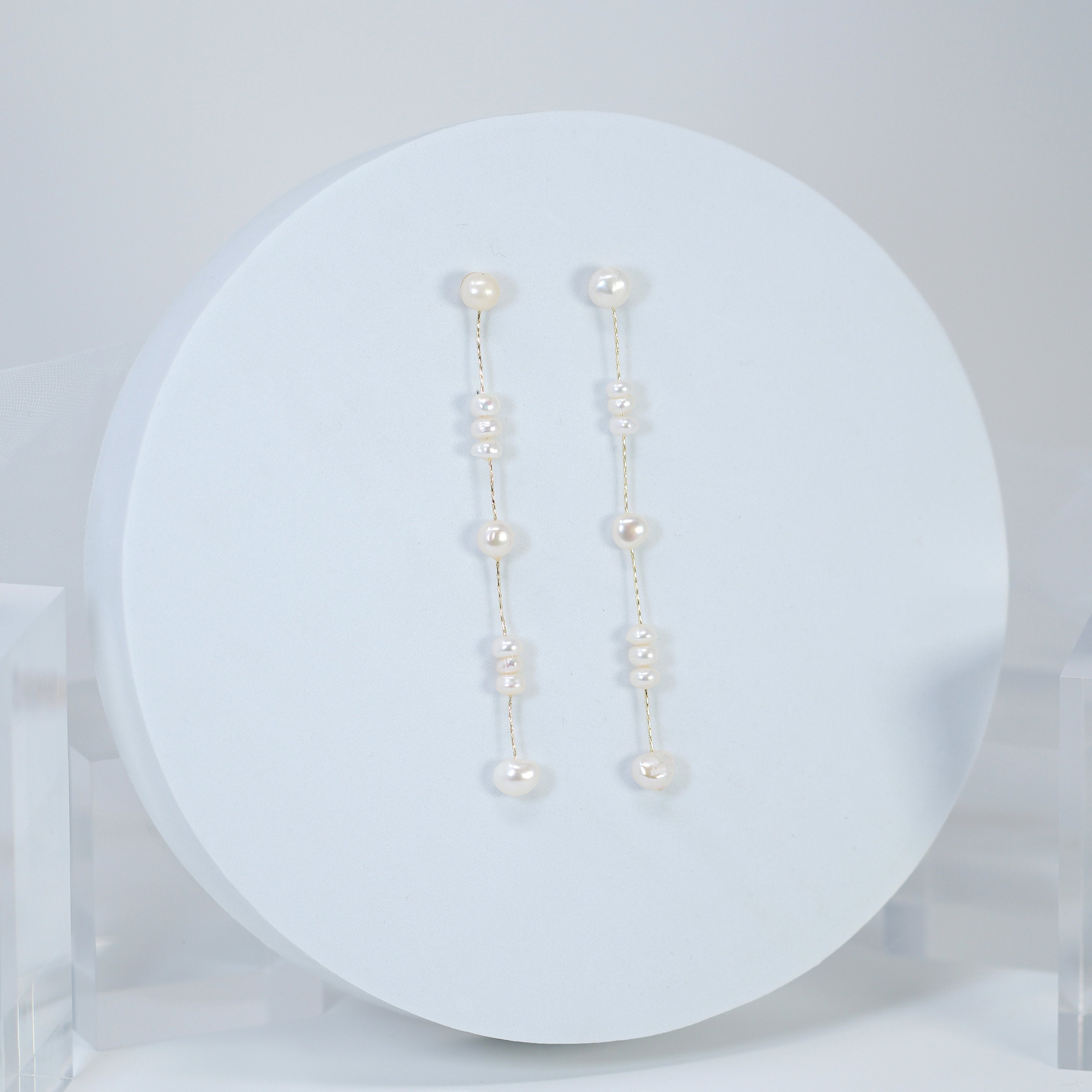 Freshwater Cultured Pearl Bezel Earrings - Gold Pearl Bridal Jewelry - Elegant Dangle Earrings for Weddings, Parties & Special Occasions