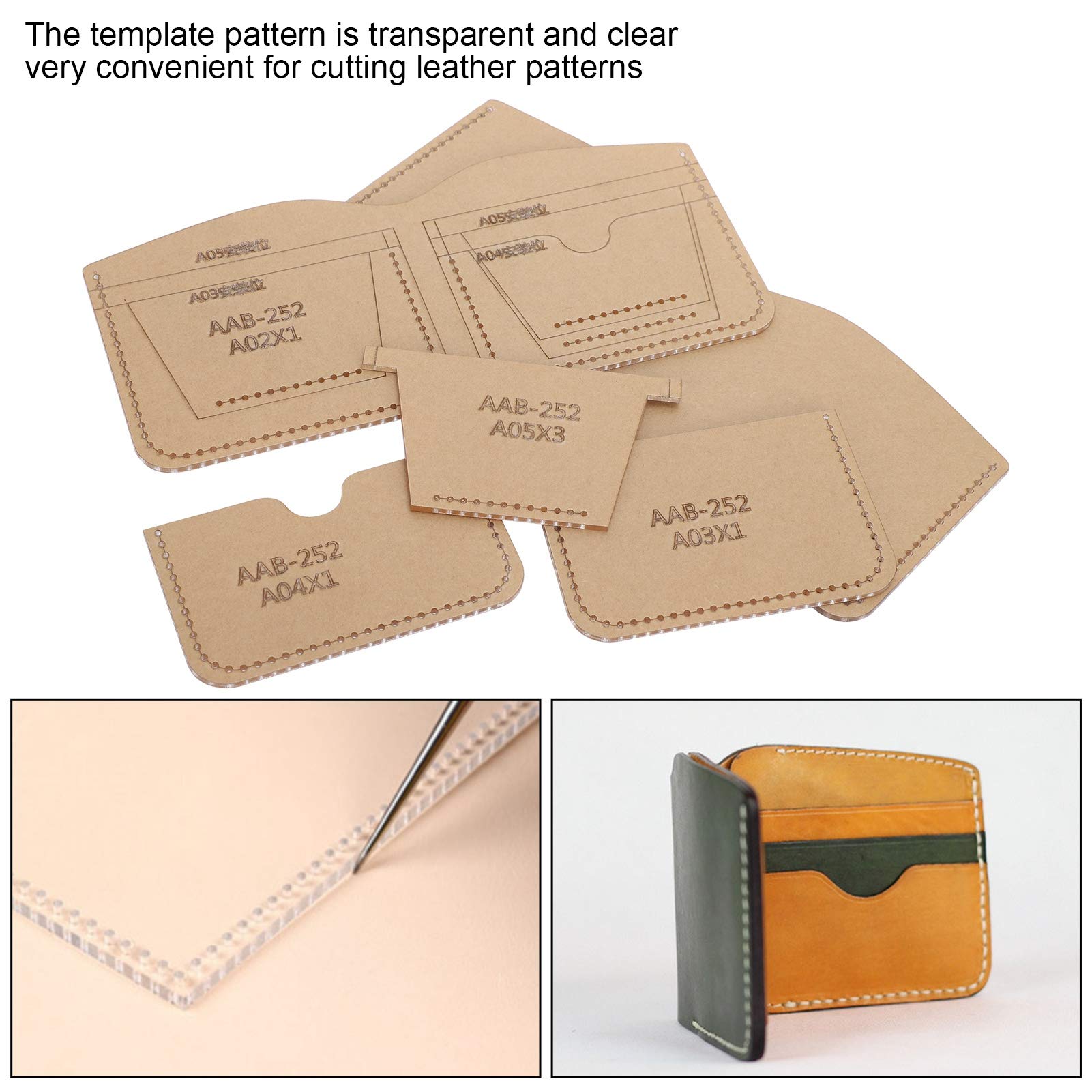 5PCS Clear Acrylic Wallet Stencil Templates - Leather Craft Pattern Guide for DIY Wallet Making | Perfect for Leatherworking, Card Holder Crafting & Gift Projects