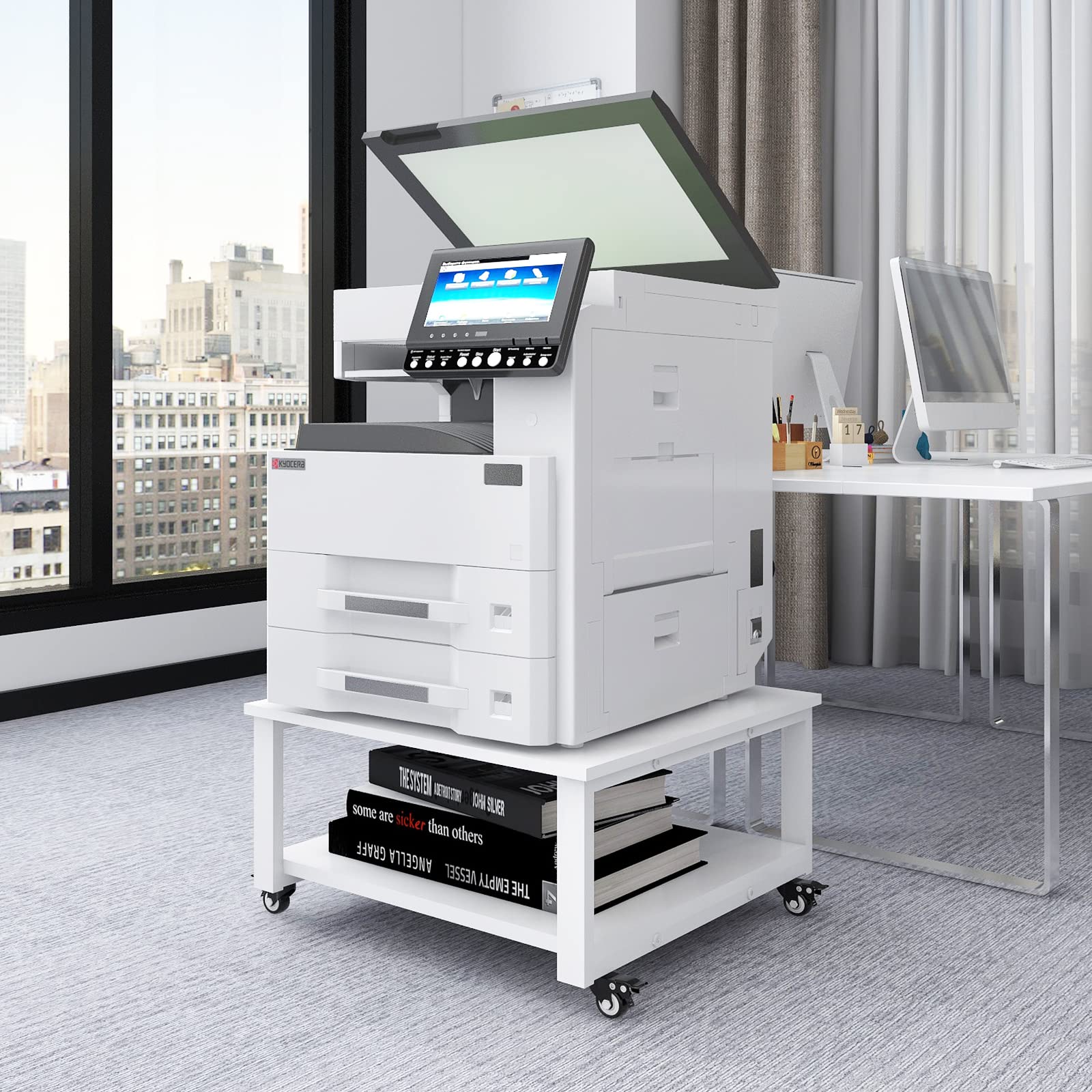 2-Tier Heavy Duty Rolling Laser Printer Stand with Paper Storage Shelf - 23.6