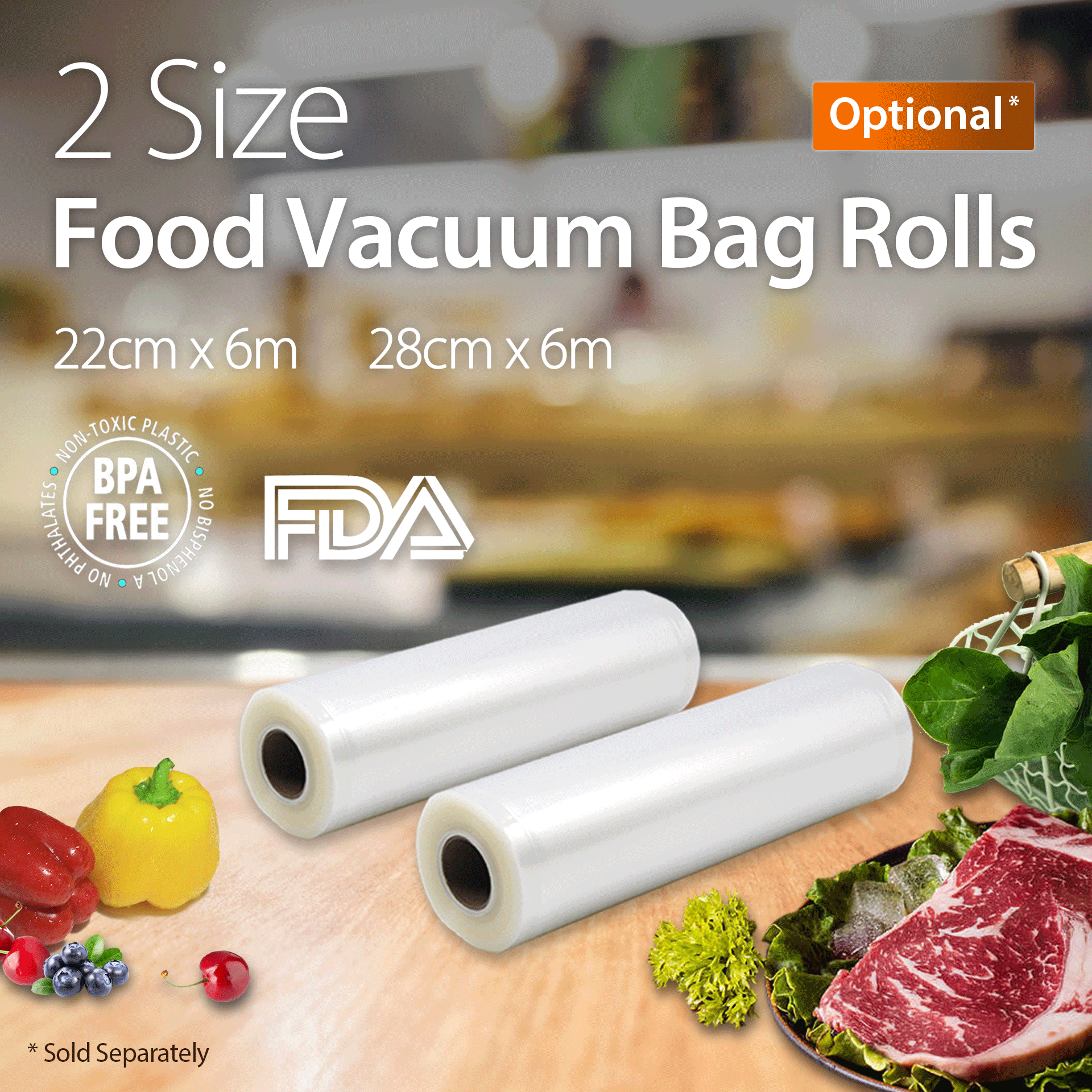 FL FVS 3206 Commercial Food Vacuum Sealer Machine with 22+28 Precut Bags - Heavy Duty Food Saver for Meat, Cheese & Meal Prep - Professional Kitchen & Restaurant Storage Solution
