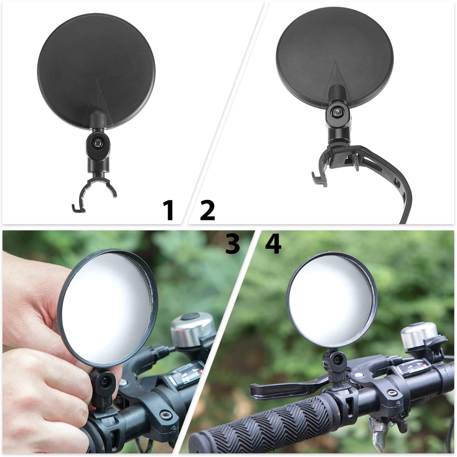 360° Adjustable Bike Mirror Handlebar - Rotatable Convex Glass Rearview Mirror for Road & Mountain Bikes (2 Pack) - Perfect for Safe Cycling & Commuting