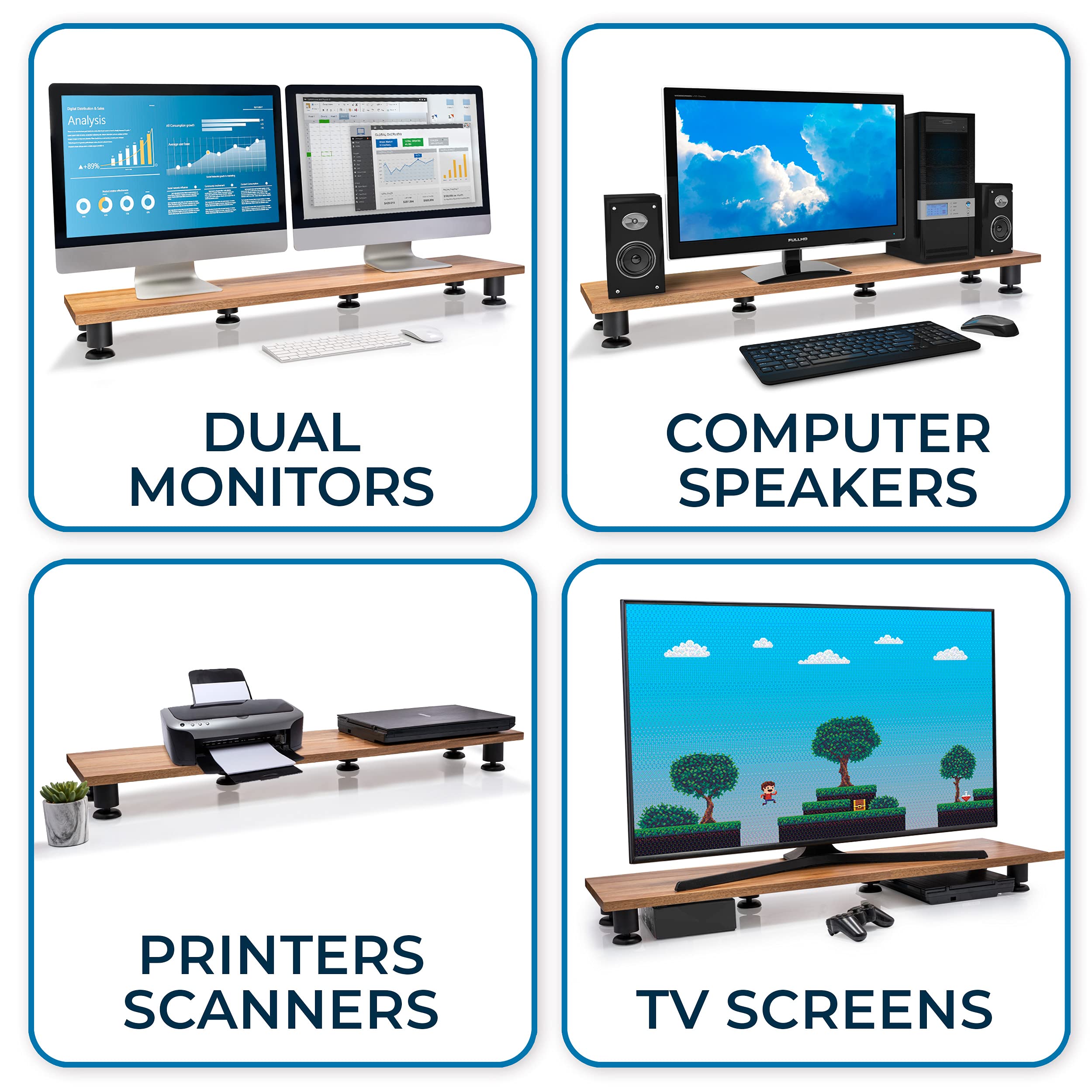 Premium Nordik Large Dual Monitor Riser for 2 - Handmade Acacia Hardwood Computer & Laptop Stand with Storage - Desk Organizer for TV, Monitors & Office Accessories - Perfect for Home Office & Gaming Setup