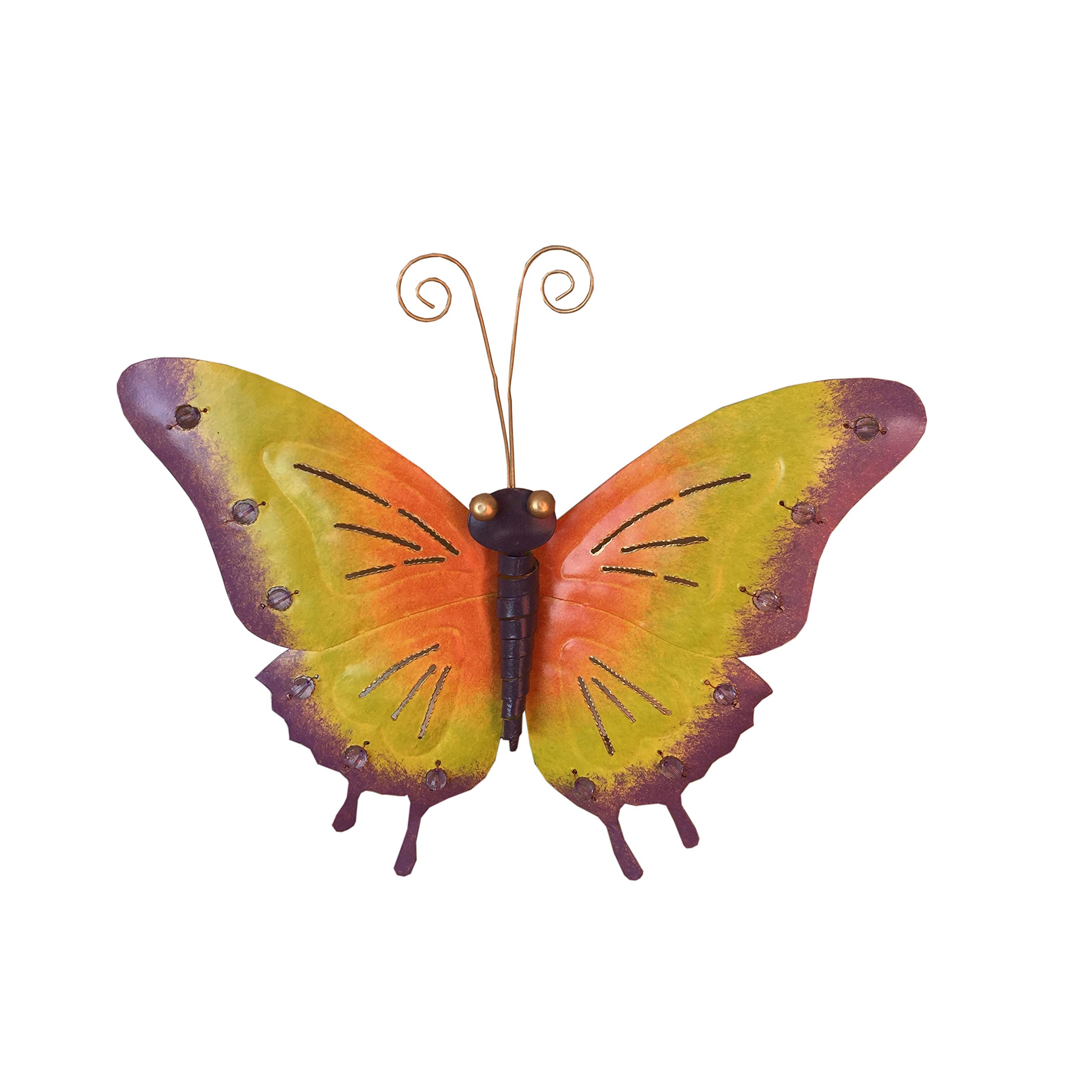 Handmade Iron Butterfly Wall Art Decor - Green, Orange, Purple Metal Wall Hanging for Home, Bedroom, Living Room, Garden - Indonesian Handcrafted Decor