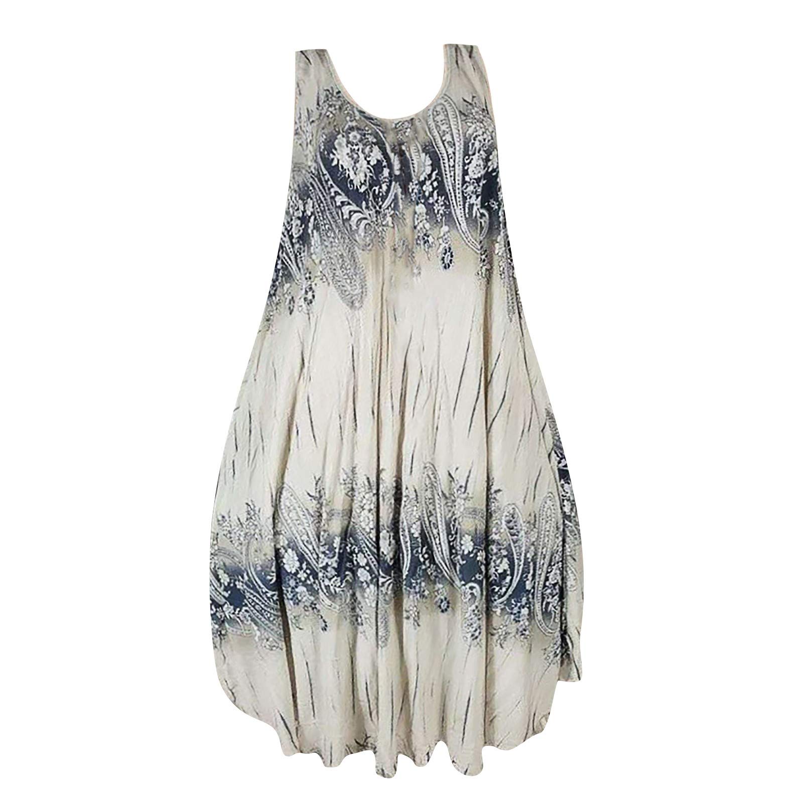 Howley Plus Size Women's Tie Dye Print Boho Beach Dress - Sleeveless Crewneck Pleated Hem Midi Dress for Summer Vacation, Beach Party & Casual Outings