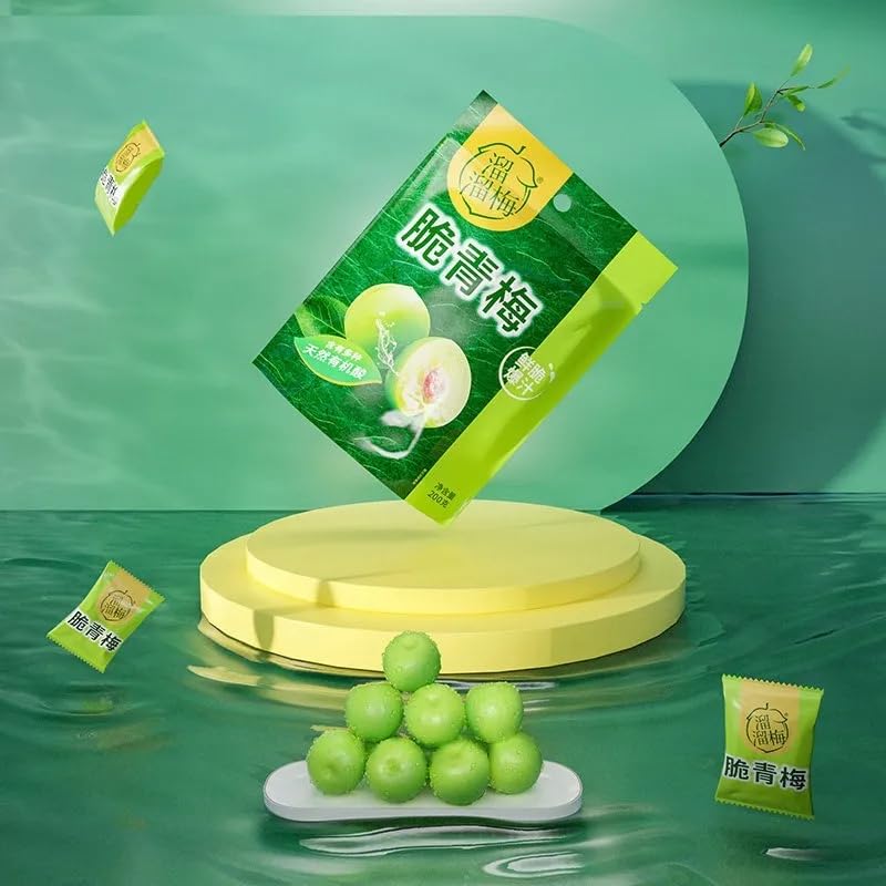 Sour Sweet Crispy Green Plums - 200g per Bag | Vegan Healthy Snacks | Dried Fruit Candy for Office, Travel & Movie Nights (Pack of 2)