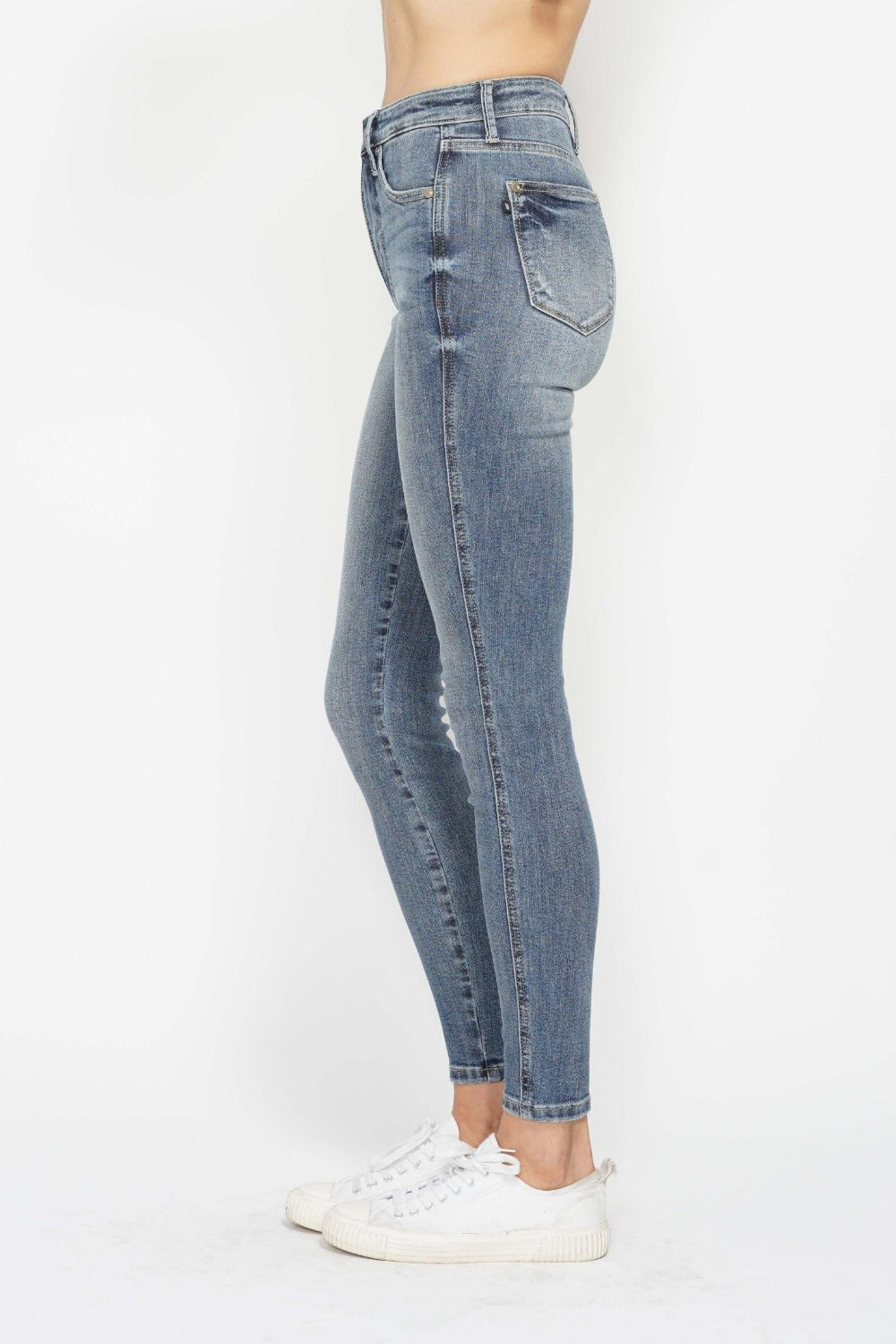 Judy Blue High Waisted Tummy Control Skinny Jeans for Women - Contrast Wash Denim Pants | Perfect for Work, Date Night & Casual Outfits