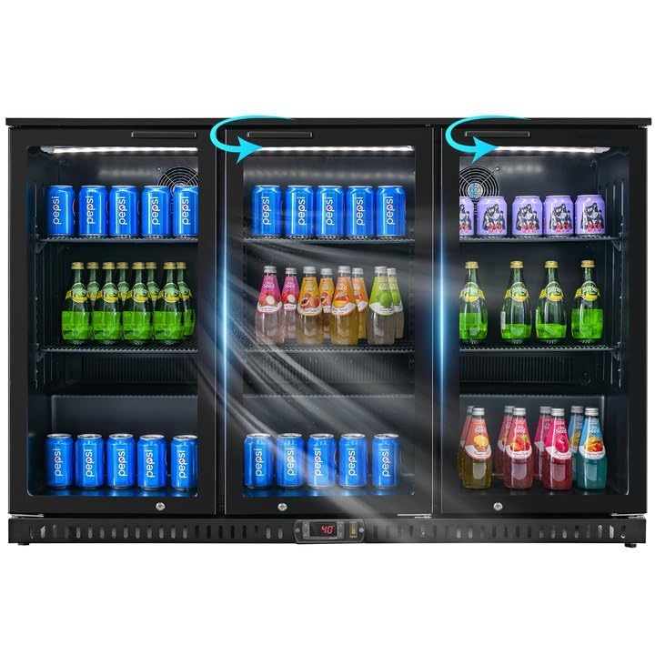 11.5 cu.ft Commercial Back Bar Cooler with 3 Glass Doors - Under Counter Beverage Refrigerator for Soda, Beer & Wine - Energy Efficient LED Lighting Mini Fridge - Perfect for Bars, Restaurants, Home Bars and Entertainment Spaces