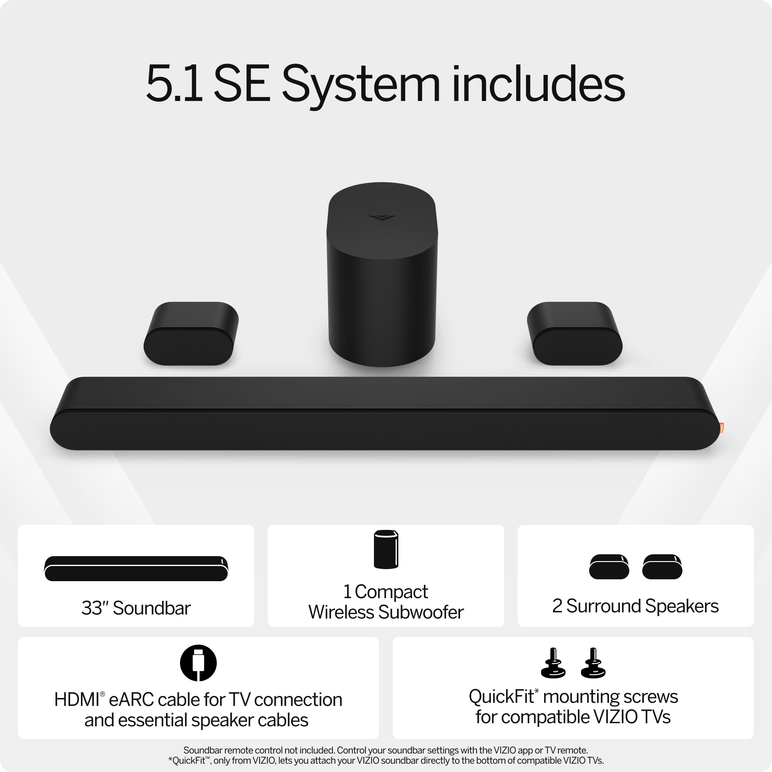 VIZIO 5.1 Channel Soundbar System with Wireless Subwoofer | Dolby Atmos & DTS:X Surround Sound | Bluetooth Speaker | SV510X-0806 (2024 New Model) | Perfect for Home Theater, Gaming & Movie Nights