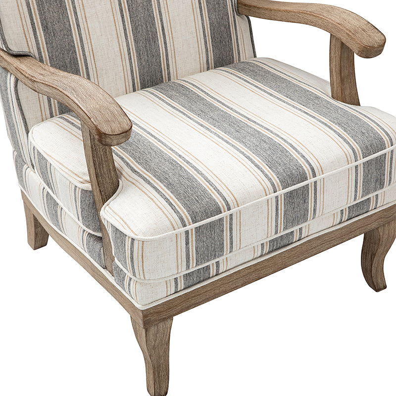 Randolph Romantic Upholstered Stripes Armchair with Solid Wood Armrests - Comfortable Living Room Accent Chair for Home Decor & Relaxation