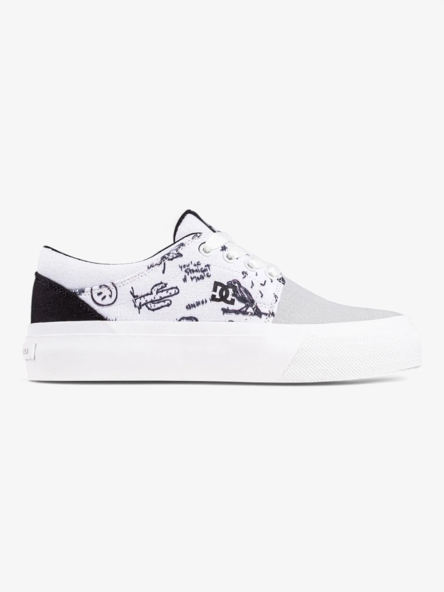 DC New Trase Platform TX Sneakers - White & Grey Print | Skate Shoes for Men & Women | Perfect for Streetwear & Casual Outfits