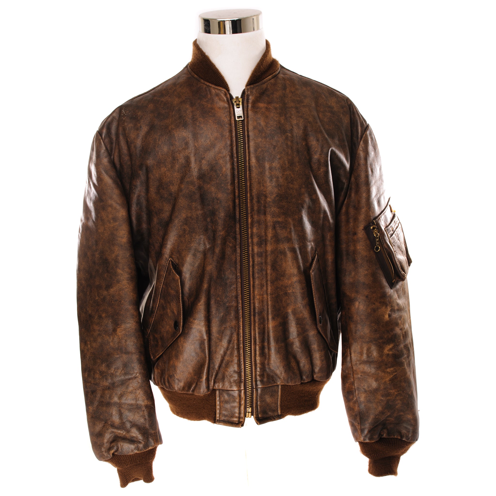 Vintage Schott MA-1 Leather Jacket for Men, Size Large 46, Genuine Leather, Made in USA | Classic Bomber Jacket for Motorcycle Riding, Casual Wear & Outdoor Adventures