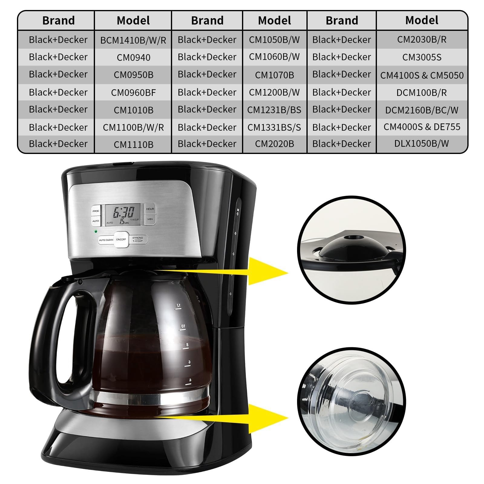 12-Cup Replacement Carafe for BLACK+DECKER Coffee Maker - Durable Glass Carafe with Ergonomic Handle & Easy-Pour Spout - Perfect for Home, Office & Restaurant Use