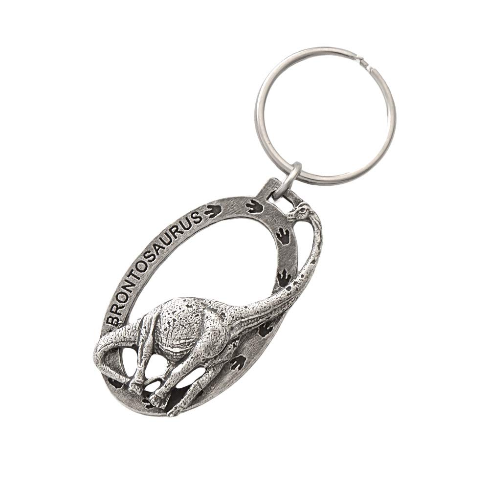 Brontosaurus Keychain - 2” Pewter Dinosaur Key Ring | 100% Handmade in USA | Durable Metal Key Fob Gift | Perfect for Home, Office & Travel Essentials | Over 100 Unique Keychain Designs