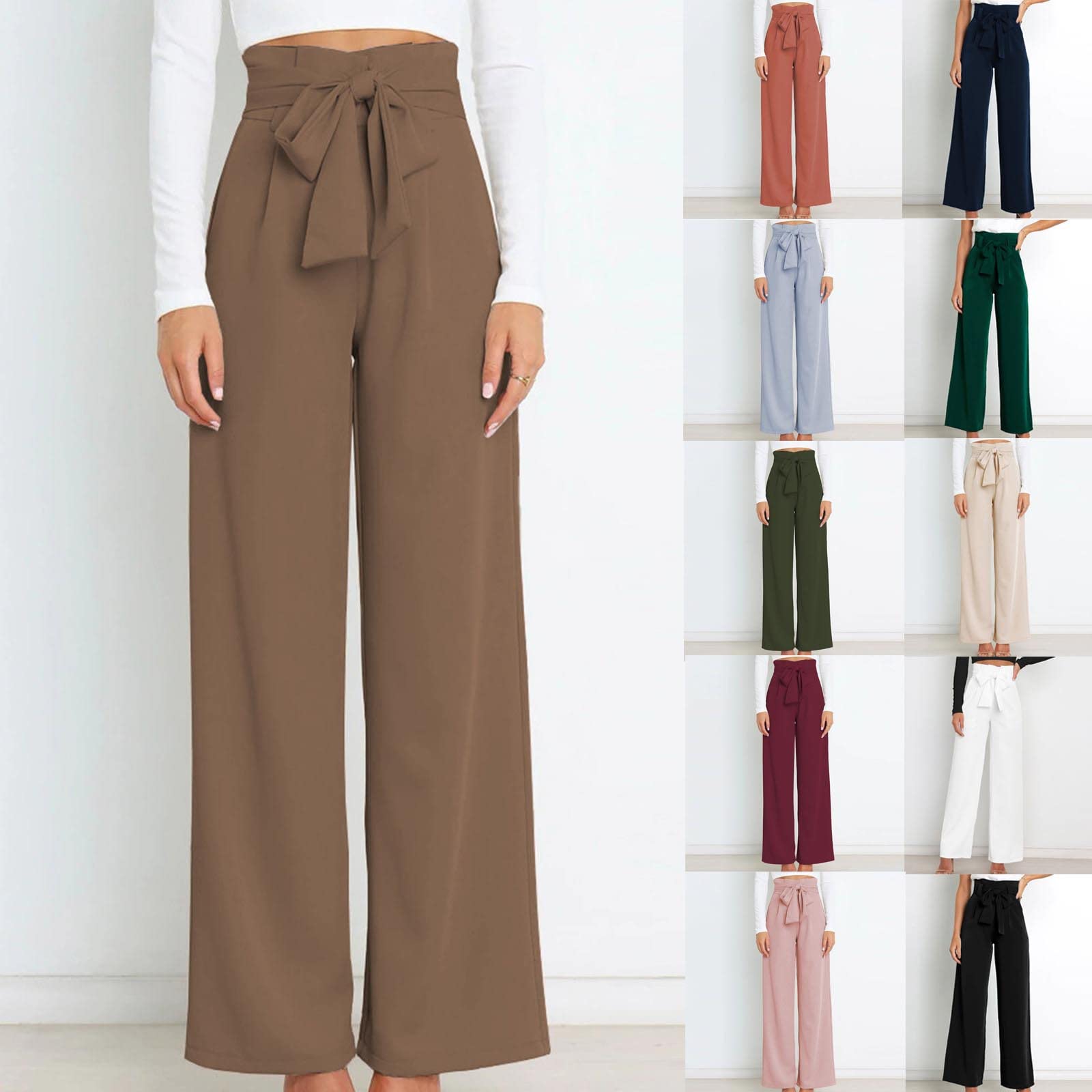 Qeaghou Women's High Waisted Wide Leg Palazzo Pants - 2024 Business Casual Work Slacks & Tailored Dress Pants for Office, Professional Meetings & Smart Casual Outfits