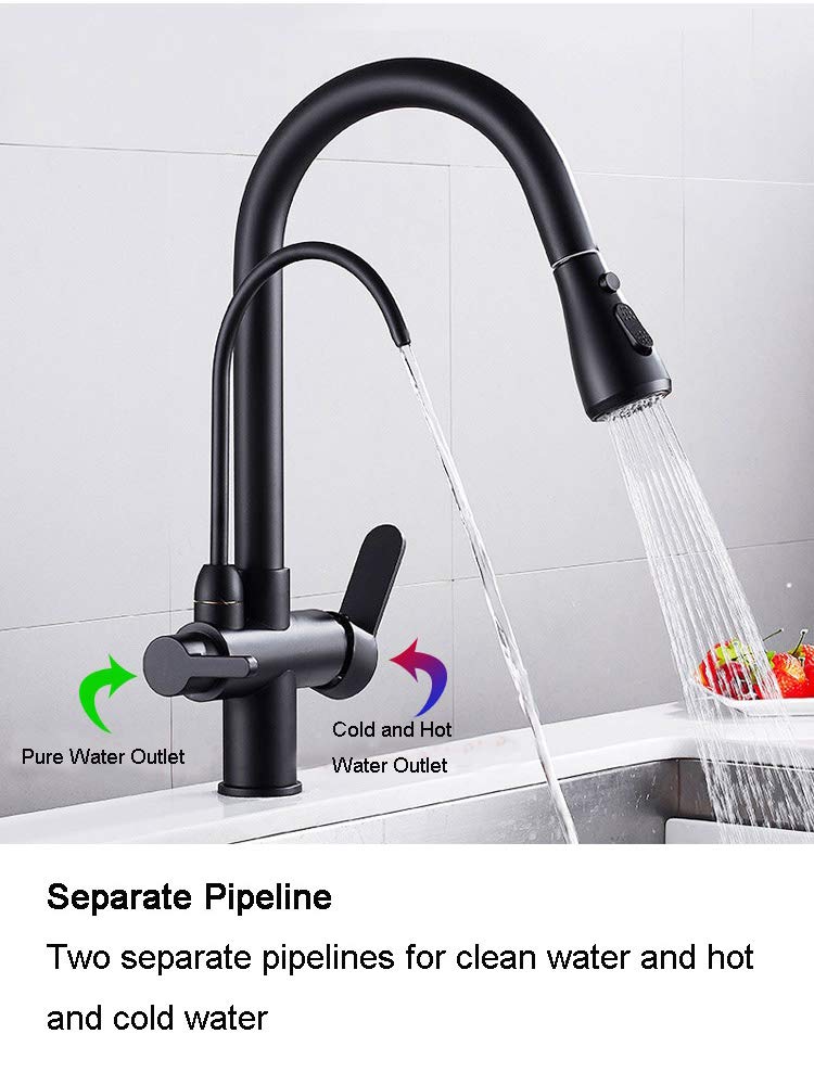 High-Quality Dual Handle Kitchen Sink Faucet with Built-in Drinking Water Filtration System | Pull Down Sprayer Matte Black Faucet (Model FC1007) | Perfect for Modern Kitchens, Home Renovations & Water Purification Needs