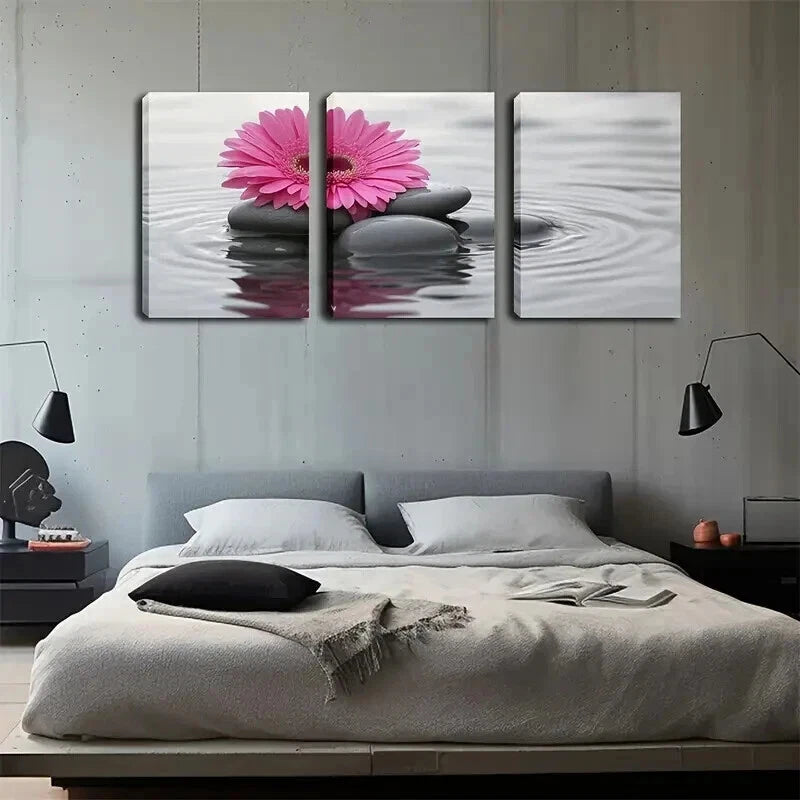 3-Piece Bright Pink Gerbera on Rocks Canvas Wall Art Set - Framed 60x90cm High Quality Print | Australian Made | Ready to Hang | Perfect for Living Room, Bedroom & Office Decor