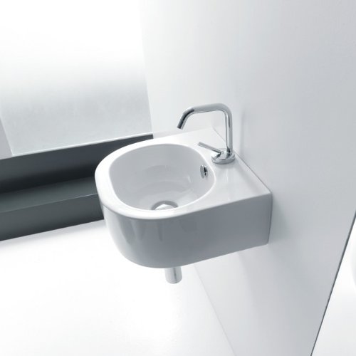 Kerasan Flo Wall Mounted/Vessel Bathroom Sink - Modern Ceramic Basin for Powder Room, Guest Bath & Small Spaces - Perfect for Apartments, Tiny Homes & Vanities