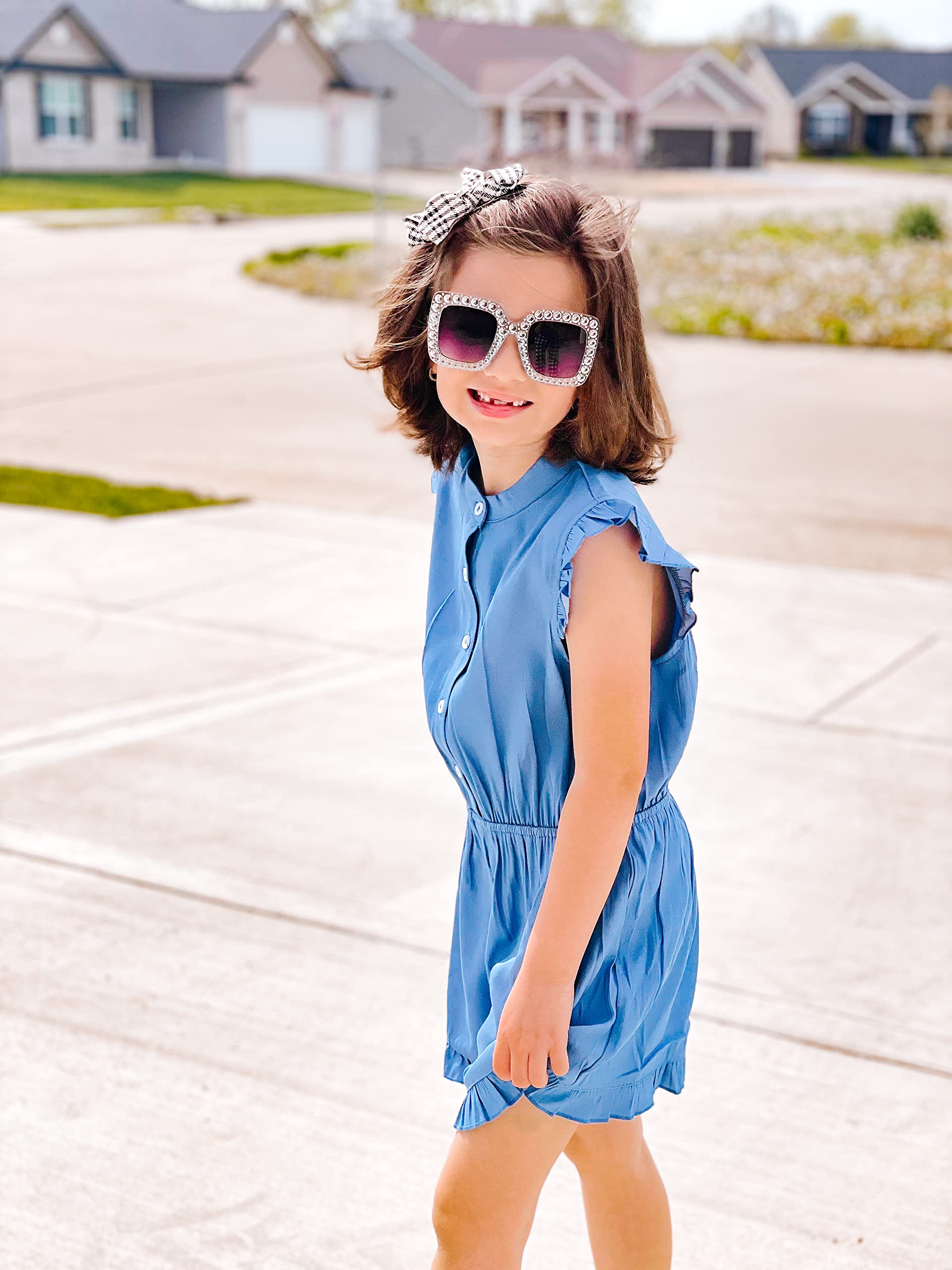 Goranbon Girls' Romper - Cute Kids Jumpsuit with Button Down & Ruffle Sleeveless Design | Perfect Summer Outfit for Playdates & Beach Vacations