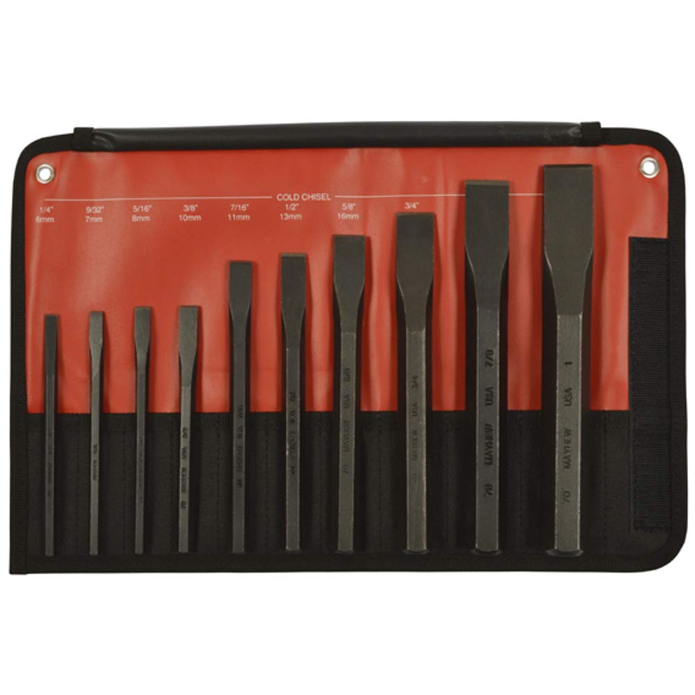 Mayhew Tools 61510-MAI 10-Piece Black Oxide Finish Punch and Chisel Set - Durable Multi-Size Tool Kit for Metalworking, Woodworking & DIY Projects