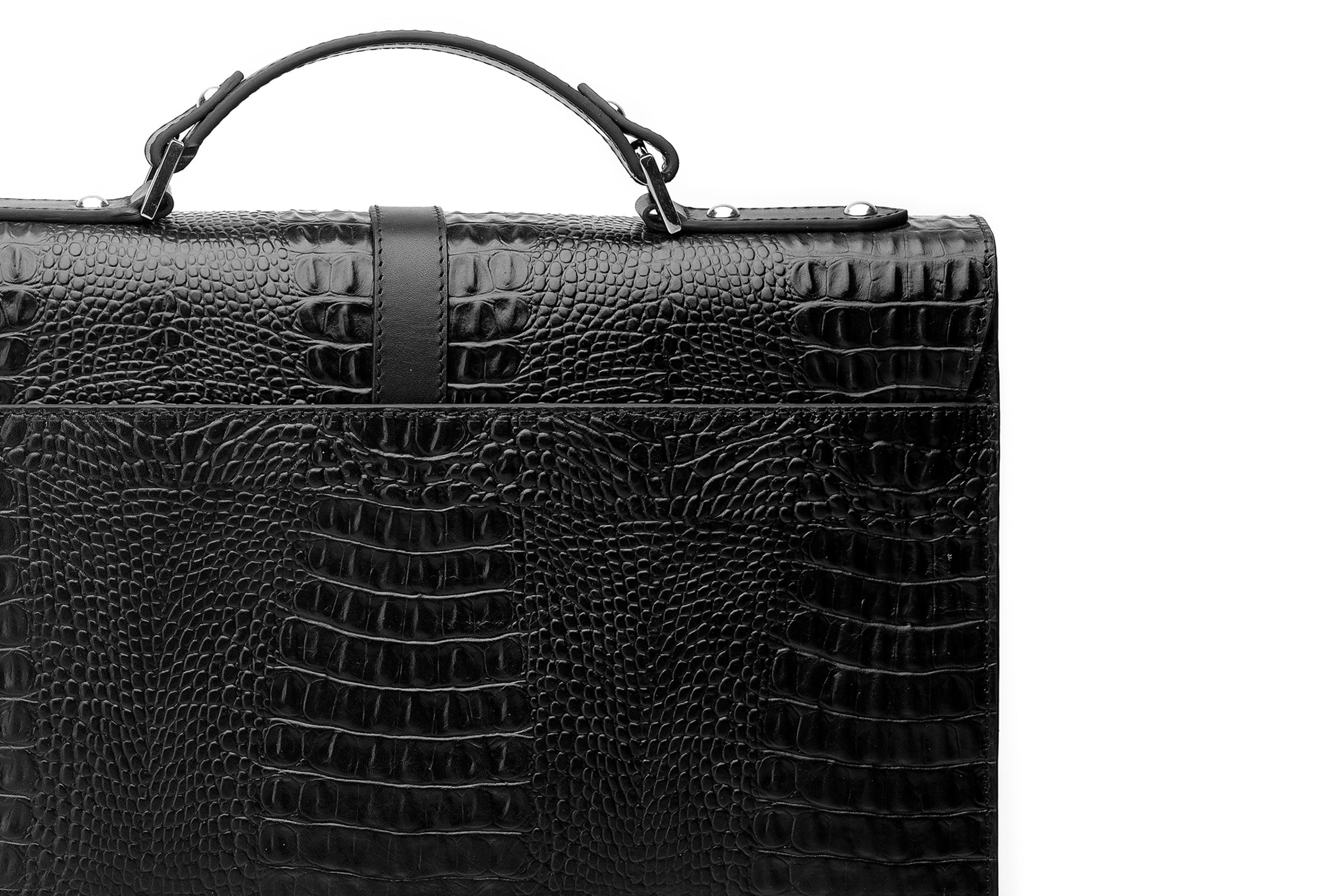 Premium Genuine Leather Laptop Briefcase - Black Crocodile Embossed Business Bag for Men & Women | Perfect for Office, Travel & Professional Meetings