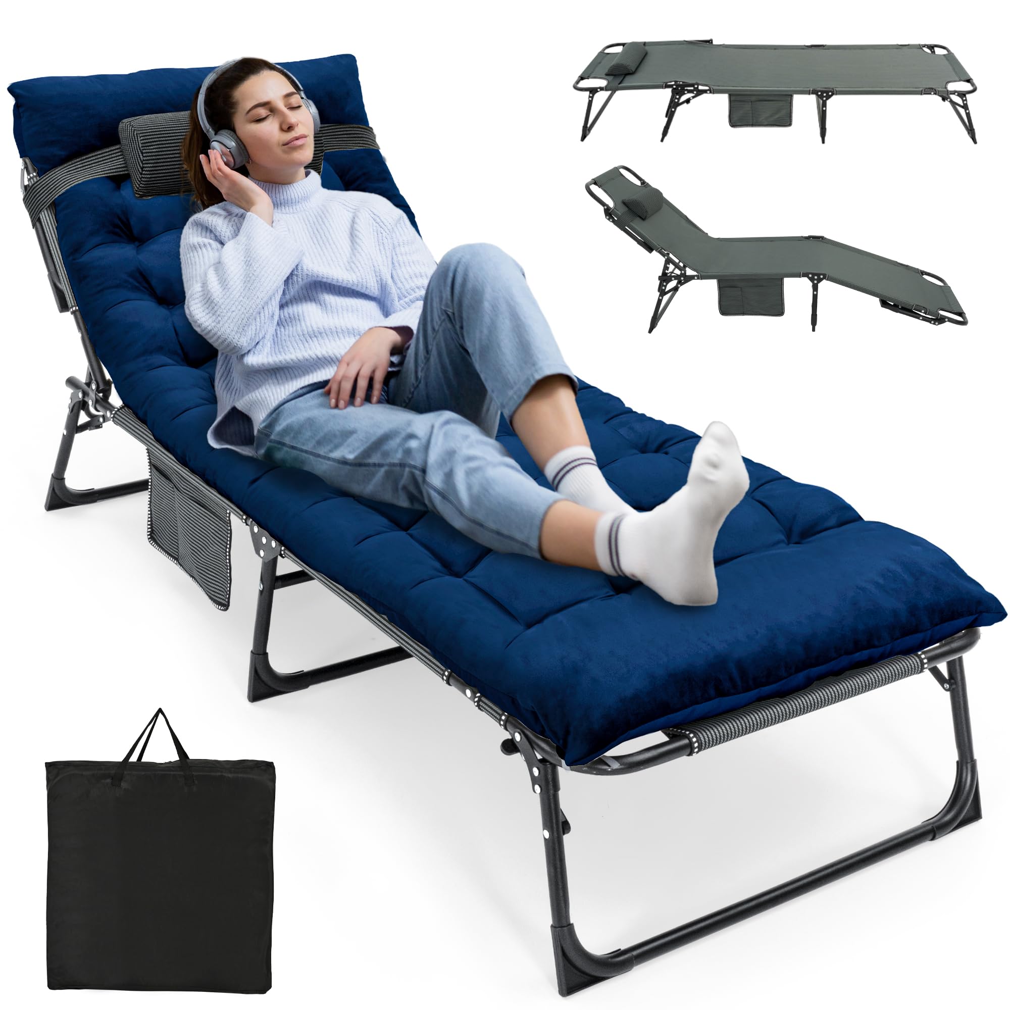 Ropoda 4-Position Camping Cot with Mattress - Durable Steel Frame for Outdoor & Patio Use