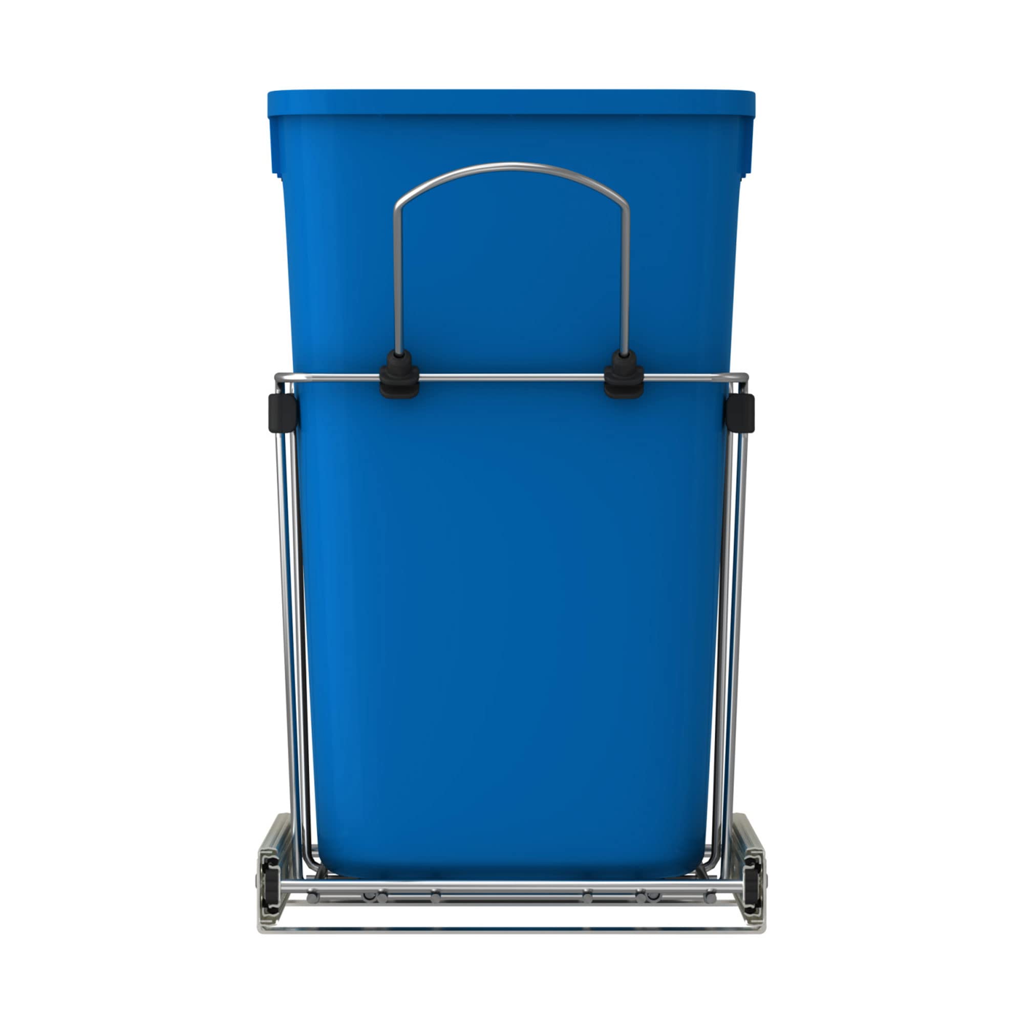 Rev-A-Shelf 27 Qt Pull-Out Trash Can for Kitchen Cabinets - Blue/Black Garbage & Recycling Bin with Full Extension Slides (RV-15KD-2218C-S) - Perfect for Under-Sink Storage & RV Kitchens
