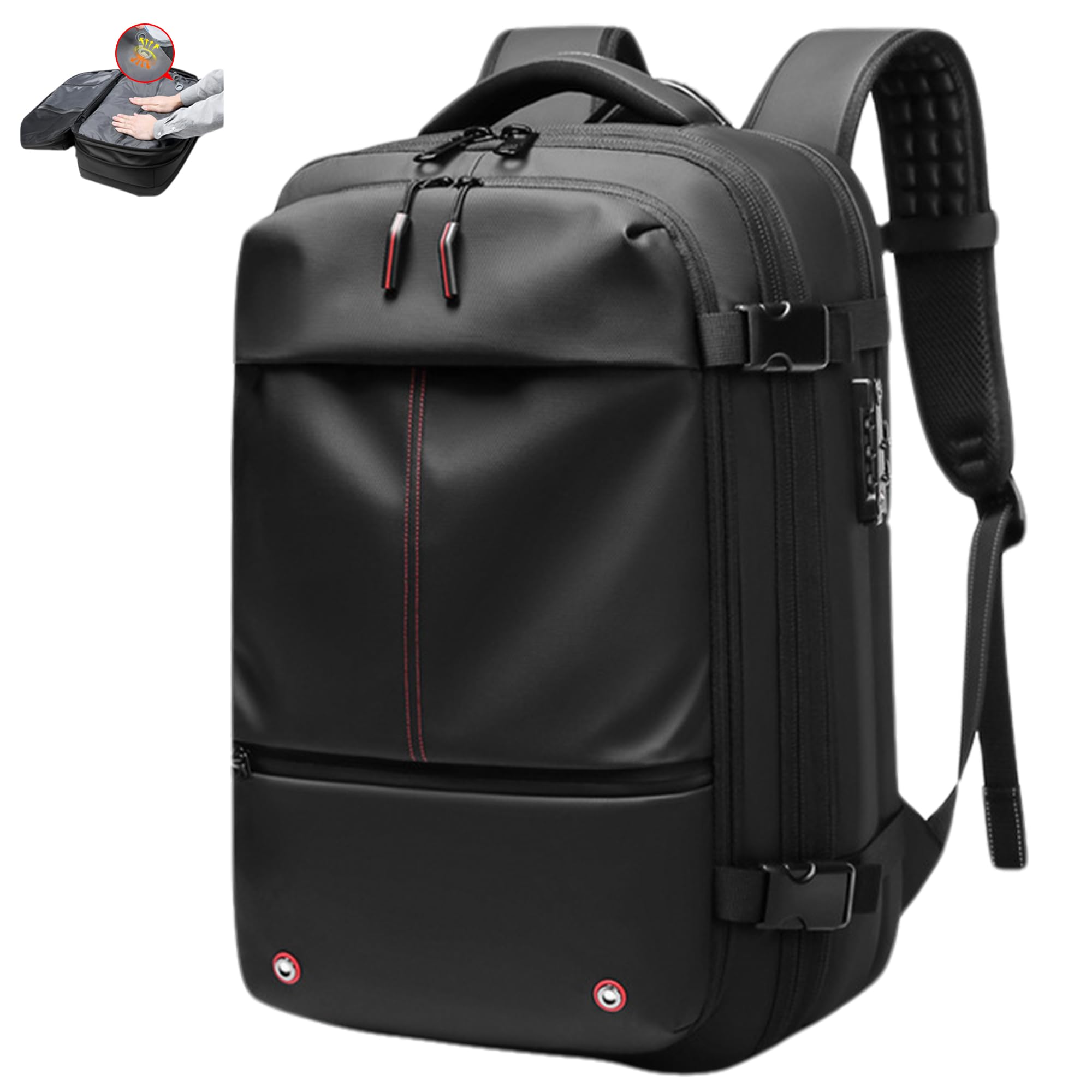 Vacuum Compression Travel Backpack - Expandable 17” Laptop Carry On Backpack for Air Travel, Hiking & Business Trips | Lightweight & Space-Saving Design