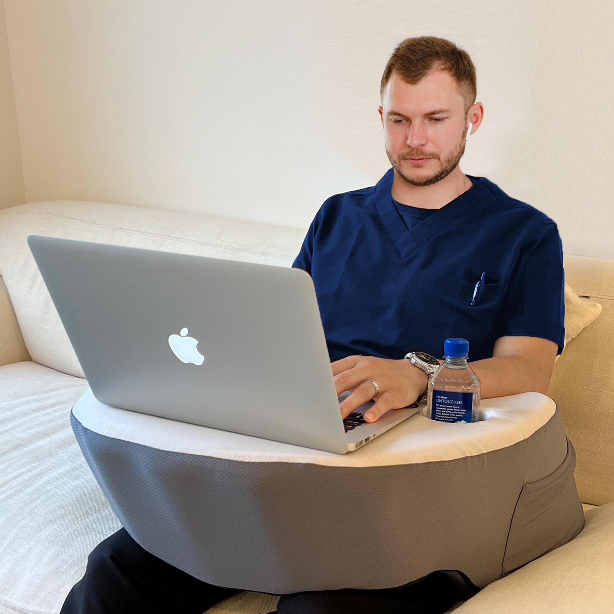 Ergonomic Lap Desk Pillow with Cooling Memory Foam - Portable Laptop Stand for Bed, Sofa & Travel | Gaming Cushion & Reading Pillow with Armrest | Home Office Comfort (Grey) - Perfect for Remote Work, Study & Relaxation