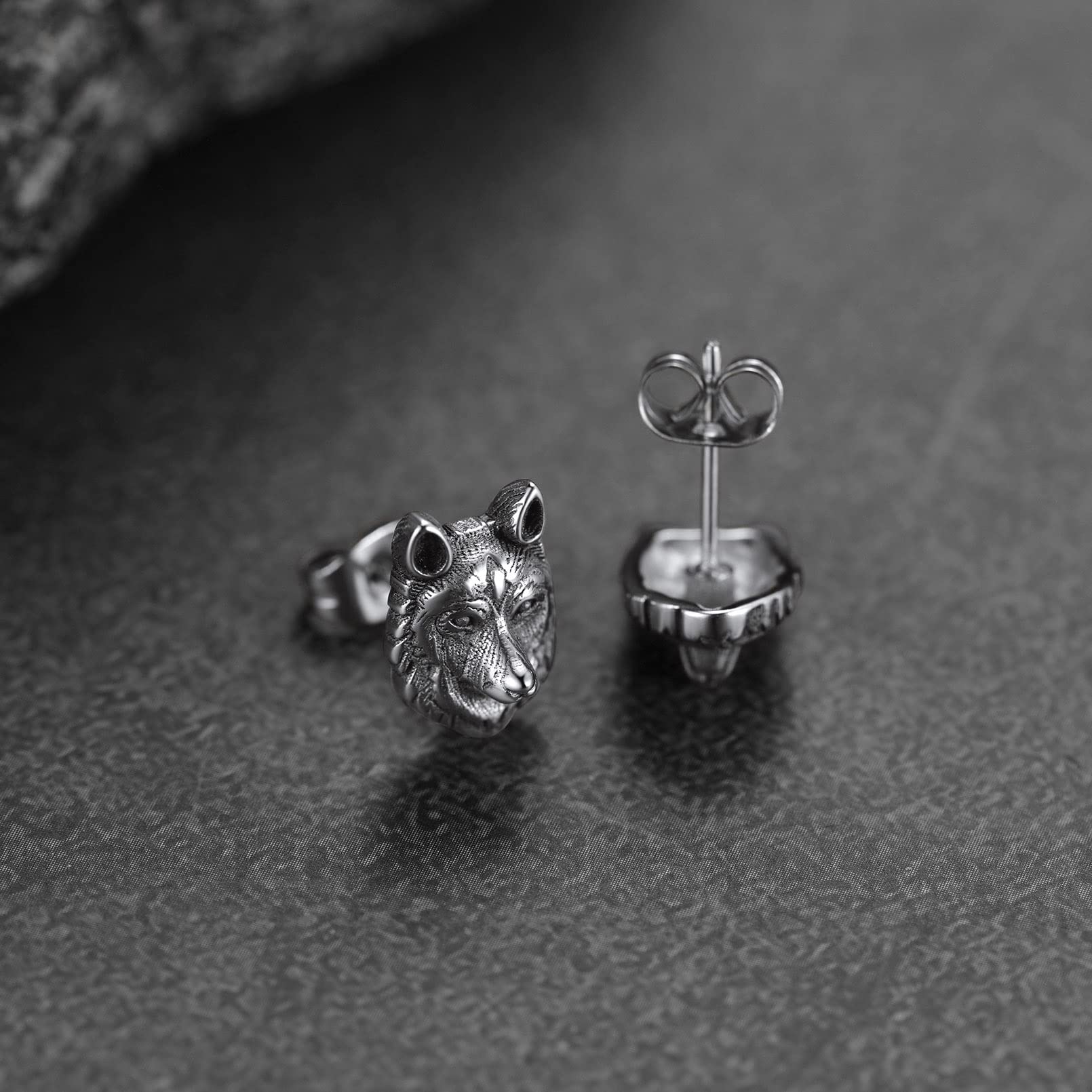 FaithHeart Viking Animal Huggie Hoop Earrings for Men - Gothic Dragon/Snake/Dinosaur/Wolf Stainless Steel Stud Earrings | Hypoallergenic, Lightweight Punk Rock Jewelry | Perfect Gift for Bikers, Rockers & Gothic Fashion Lovers