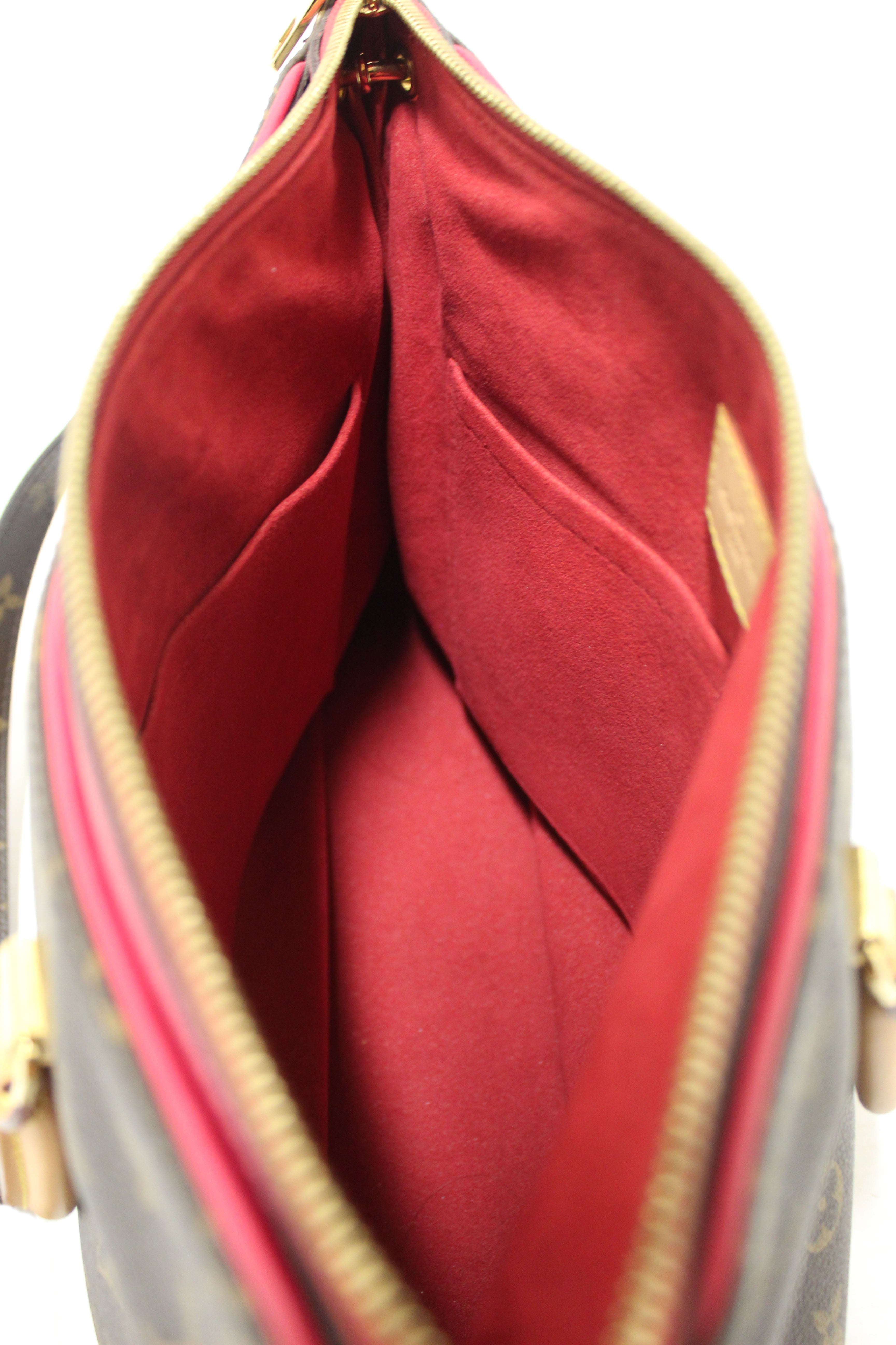 Authentic Louis Vuitton Pallas MM Handbag - Classic Monogram with Fuchsia Calfskin Leather | Luxury Designer Purse for Women, Perfect for Work, Travel & Evening Events