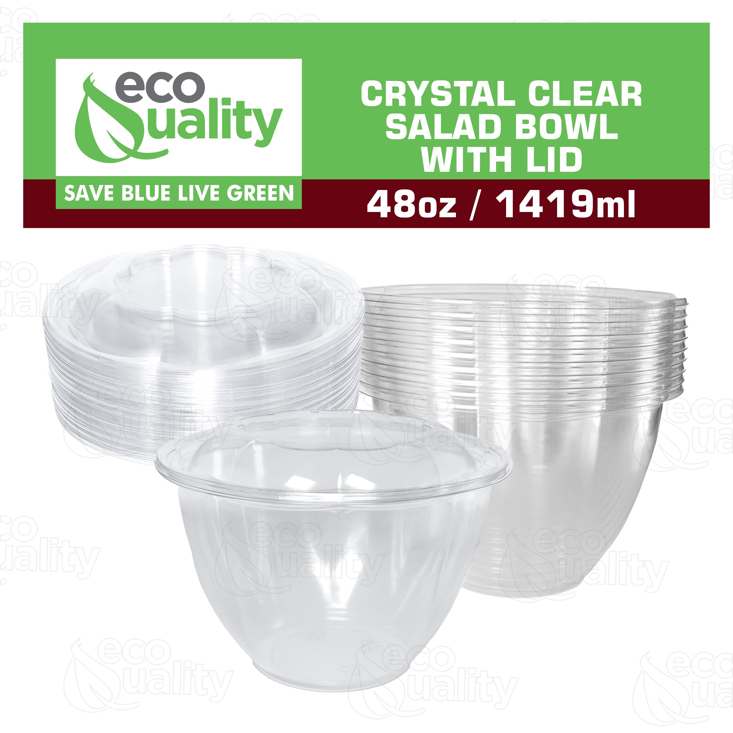 48oz Clear Disposable Salad Bowls with Lids (600 Pack) - BPA-Free Plastic Food Storage Containers for Meal Prep, Takeout, Picnics & Parties | Airtight Leakproof Design Keeps Salads, Fruits & Leftovers Fresh | Perfect for Restaurants, Catering & Home Use