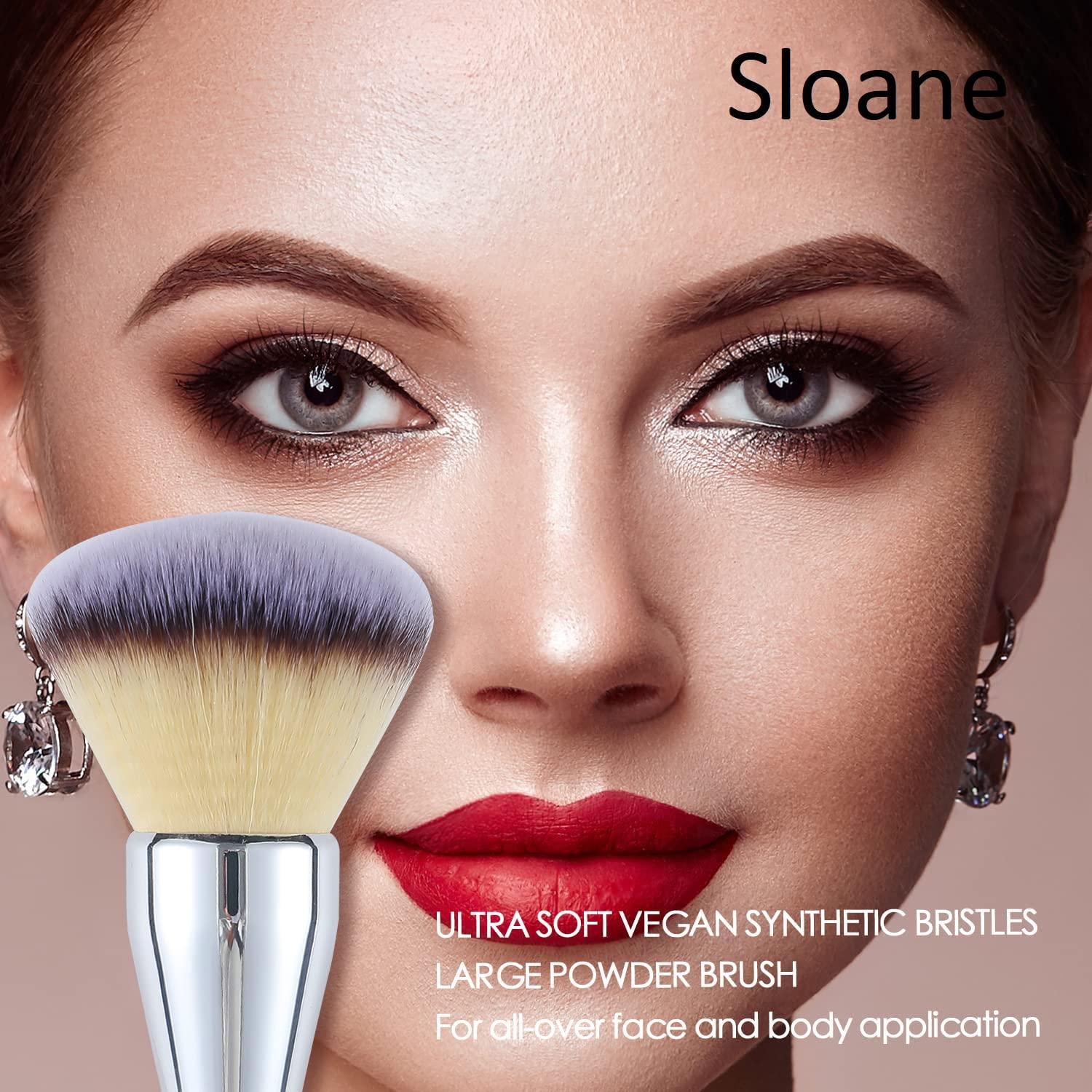 Premium Sloane Large Powder Foundation Brush - Fluffy Synthetic Kabuki Makeup Brush for Pressed & Loose Powder, Liquid Foundation - Perfect for Blending, Buffing & Full Coverage - Ideal for Professional Makeup Application & Everyday Beauty Routine