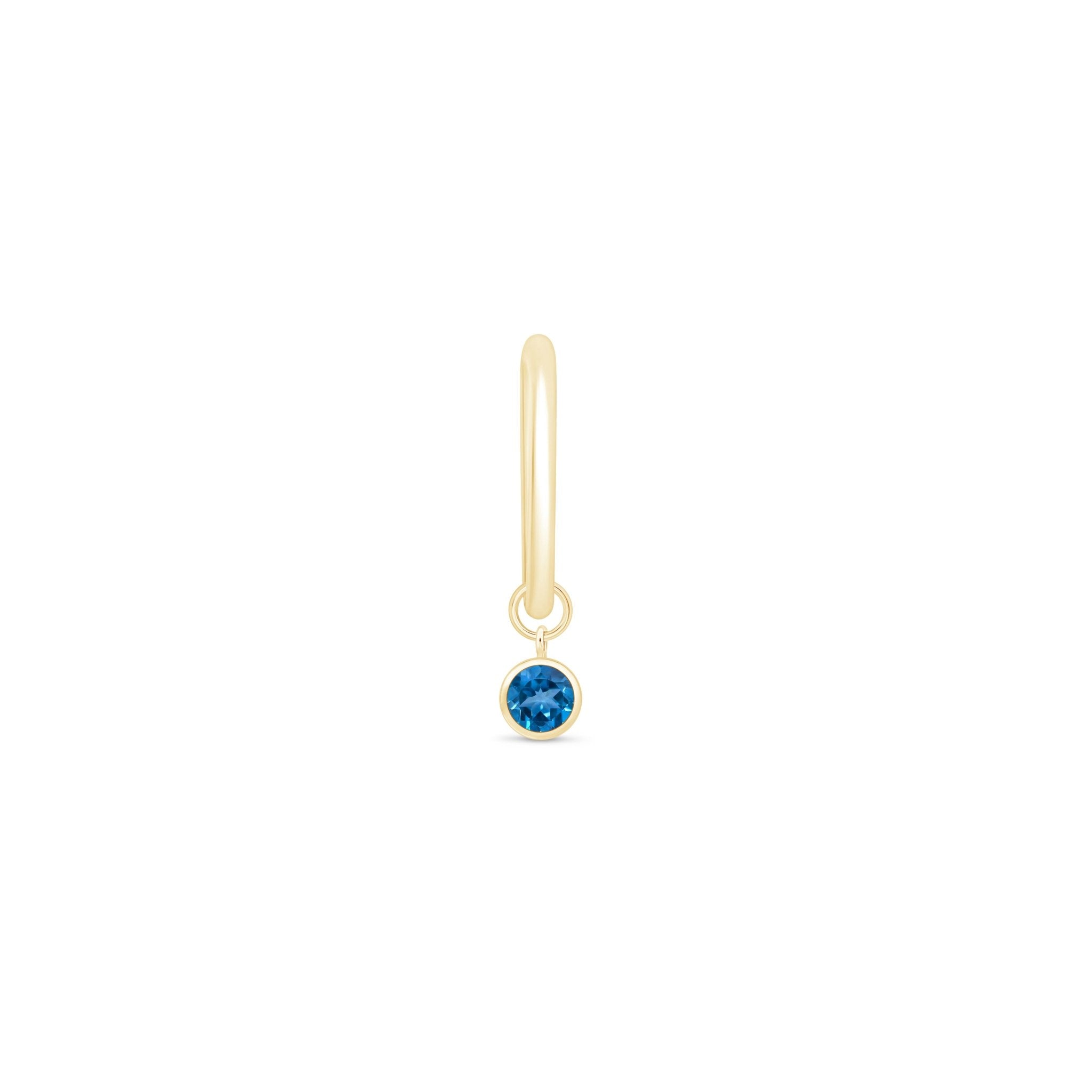 14k Yellow Gold Blue Topaz Bezel Set Hoop Charm Earrings - Elegant Jewelry for Women, Perfect for Parties, Weddings & Everyday Wear