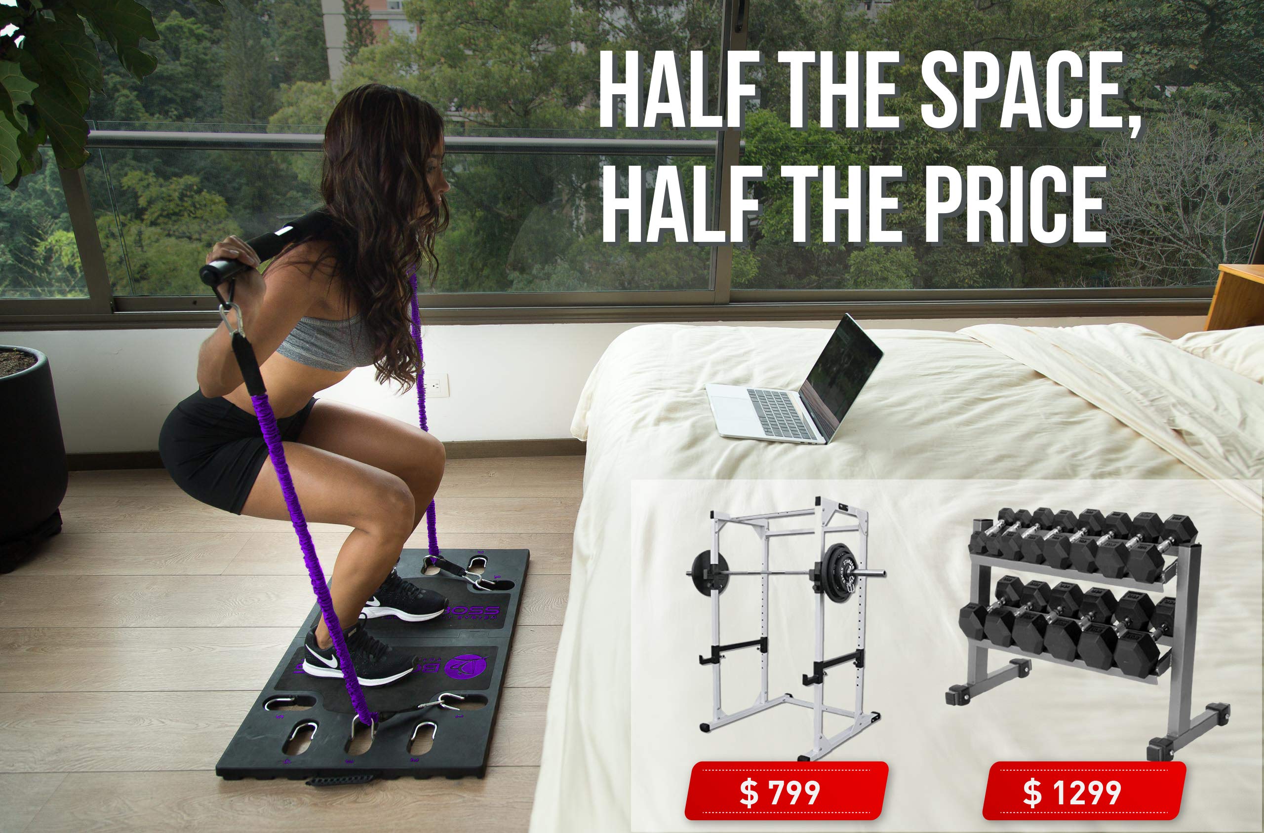 6Ave Home Gym 2.0 Full Portable Gym Equipment Set - PKG4 Purple for Strength Training & Cardio | Perfect for Small Spaces & Home Workouts