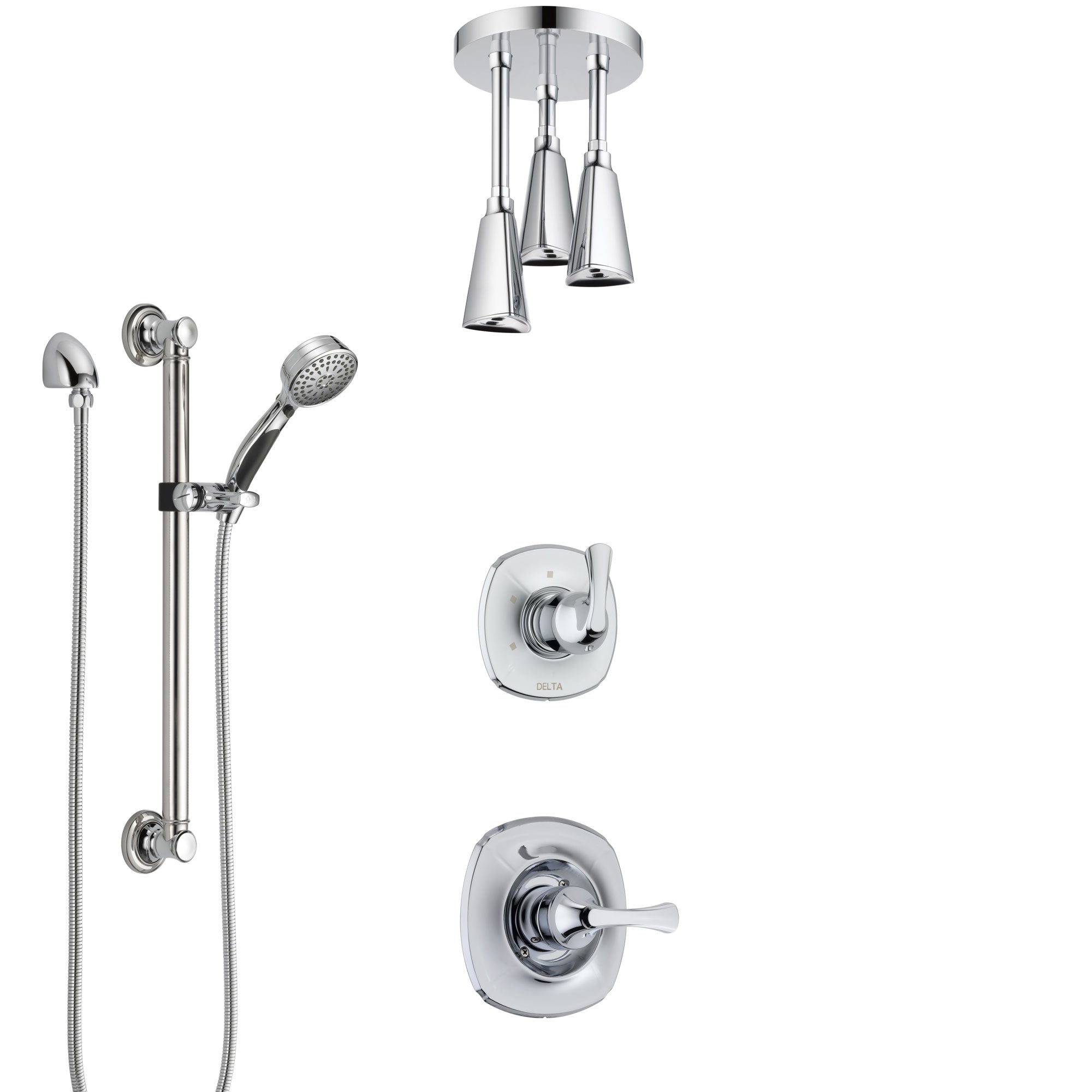 Delta Addison Chrome Finish Shower System with 3-Setting Diverter, Ceiling Mount Showerhead & Handheld Shower - SS14926 | ADA Compliant Grab Bar for Bathroom Safety | Perfect for Modern Home Renovation & Spa-Like Shower Experience