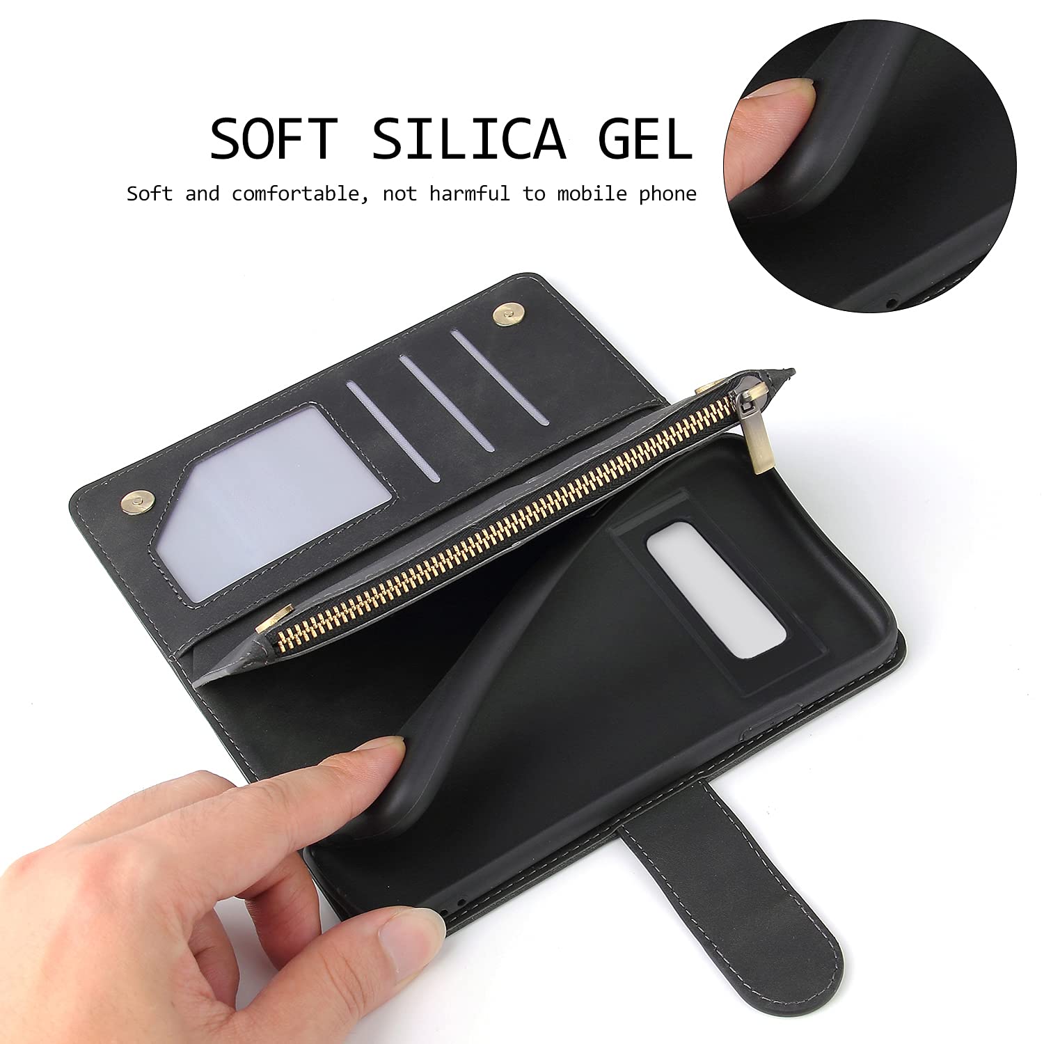 Google Pixel 6 Pro Magnetic Leather Wallet Case with Card Holder & Hand Strap - Shockproof Flip Cover with Zipper Pocket & Stand Feature - Perfect for Everyday Use, Travel & Business (Black)