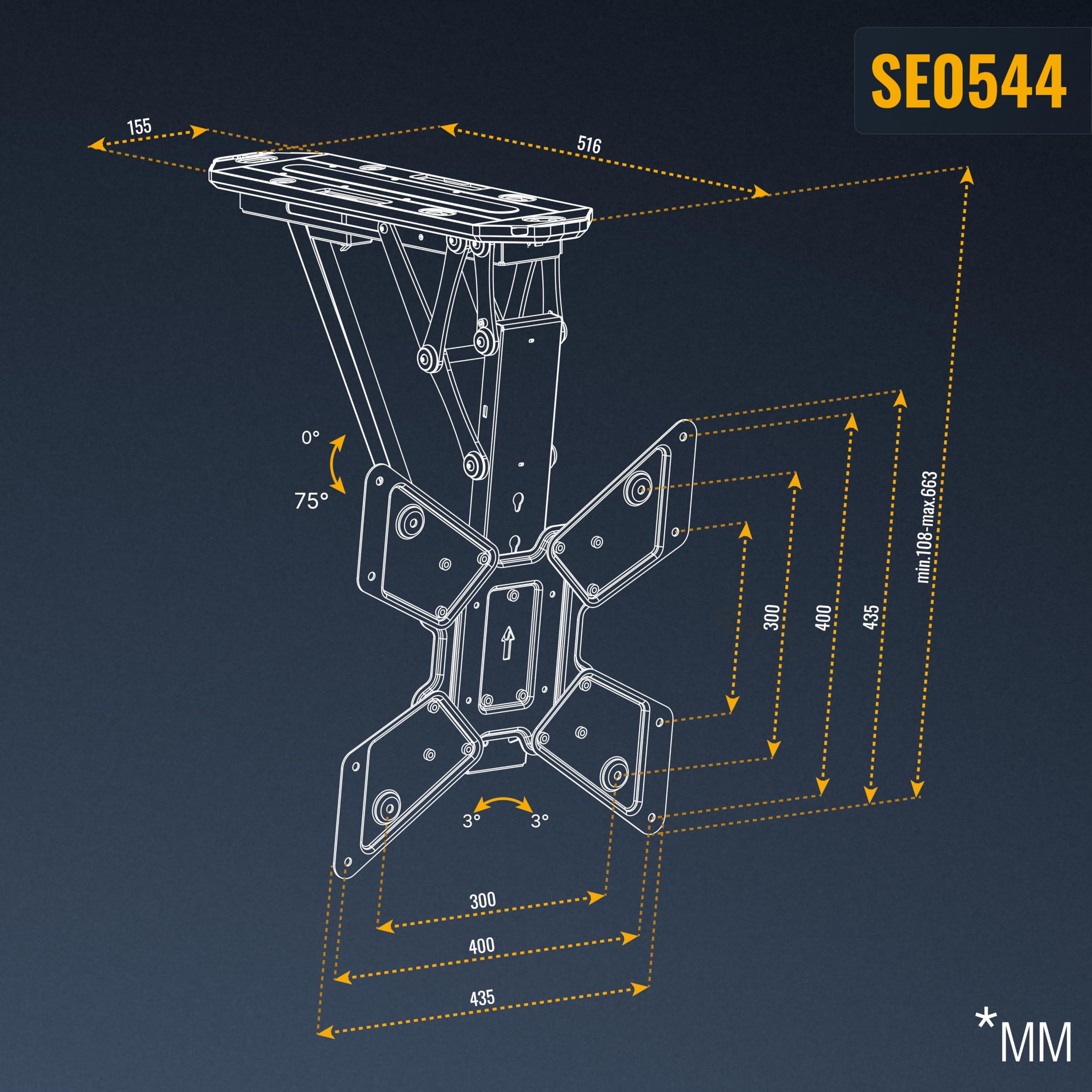 RICOO SE0544 Electric TV Ceiling Mount for 23-55 Inch TVs - Foldable Lift System Supports Up to 30kg & VESA 400x400mm - Perfect for Living Rooms, Bedrooms & Home Theaters