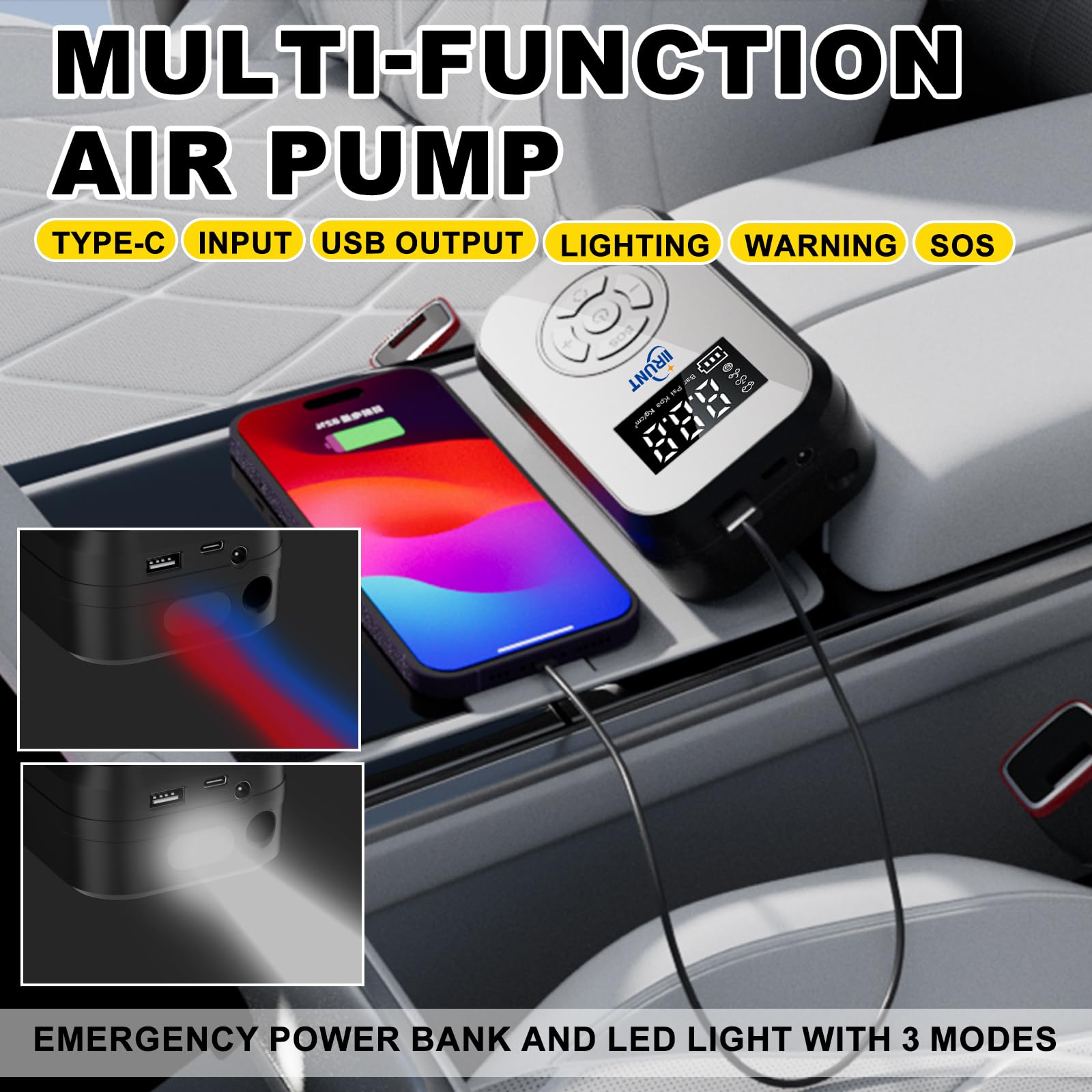 Portable Electric Air Compressor Pump - 4000mAh Battery, 130 PSI, LED Light & Auto Shutoff - Digital Pressure Gauge for Car Tires, Bike, Motorcycle - Perfect for Road Trips, Camping & Emergency Tire Inflation