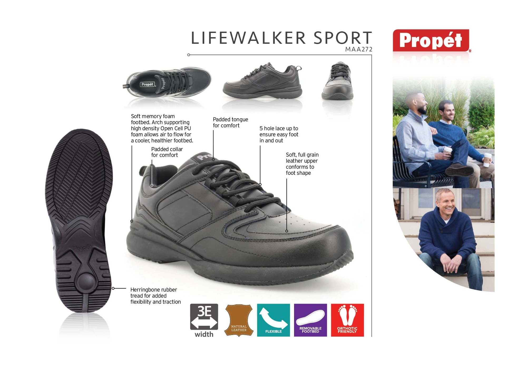 Propet Men's Life Walker Sport 3E Extra Wide Comfortable Leather Walking Shoes - Perfect for Diabetics, Elderly & All-Day Comfort