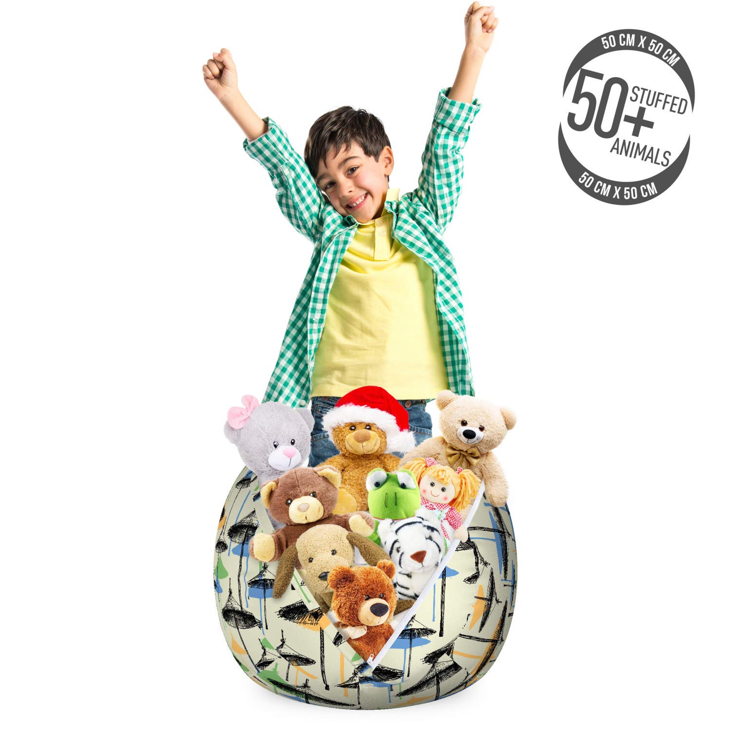 Ambesonne Toy Storage Bag Chair - Washable Organizer for Stuffed Animals, Small Size, Grey Yellow - Perfect for Kids' Room & Beach