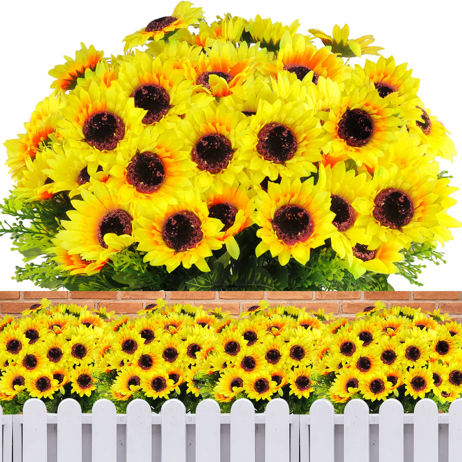 8 Pack Artificial Daisy Flowers UV Resistant Fake Plants for Outdoor Decor - Faux Plastic Fabric Greenery Shrubs, Hanging Planter for Kitchen, Home, Wedding, Office & Garden Decoration (Perfect for Patio, Balcony & Indoor Spaces)