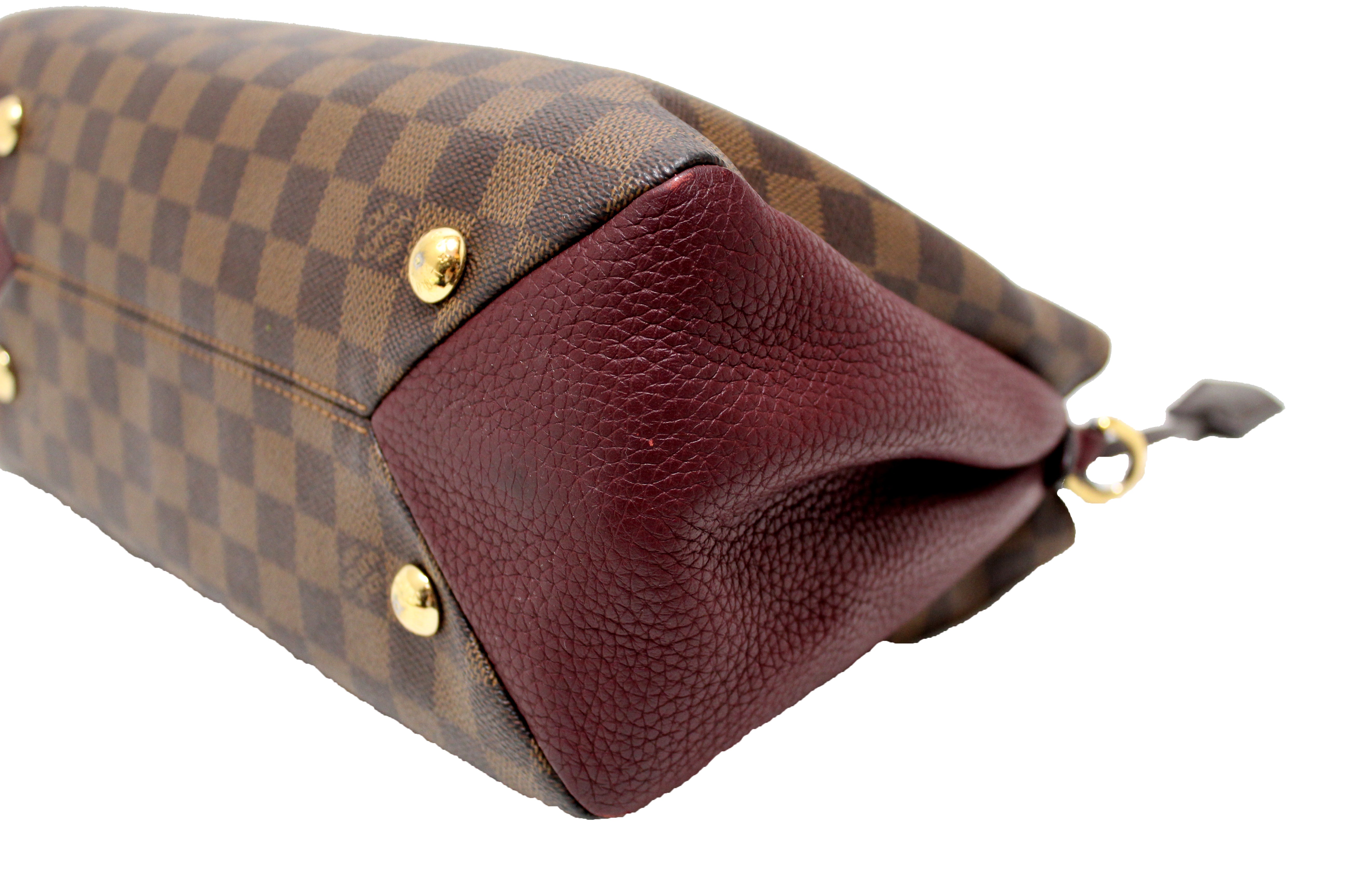 Authentic Louis Vuitton Damier Ebene Canvas Brittany Bag with Burgundy Leather - Luxury Designer Handbag for Women, Perfect for Work, Travel & Everyday Use