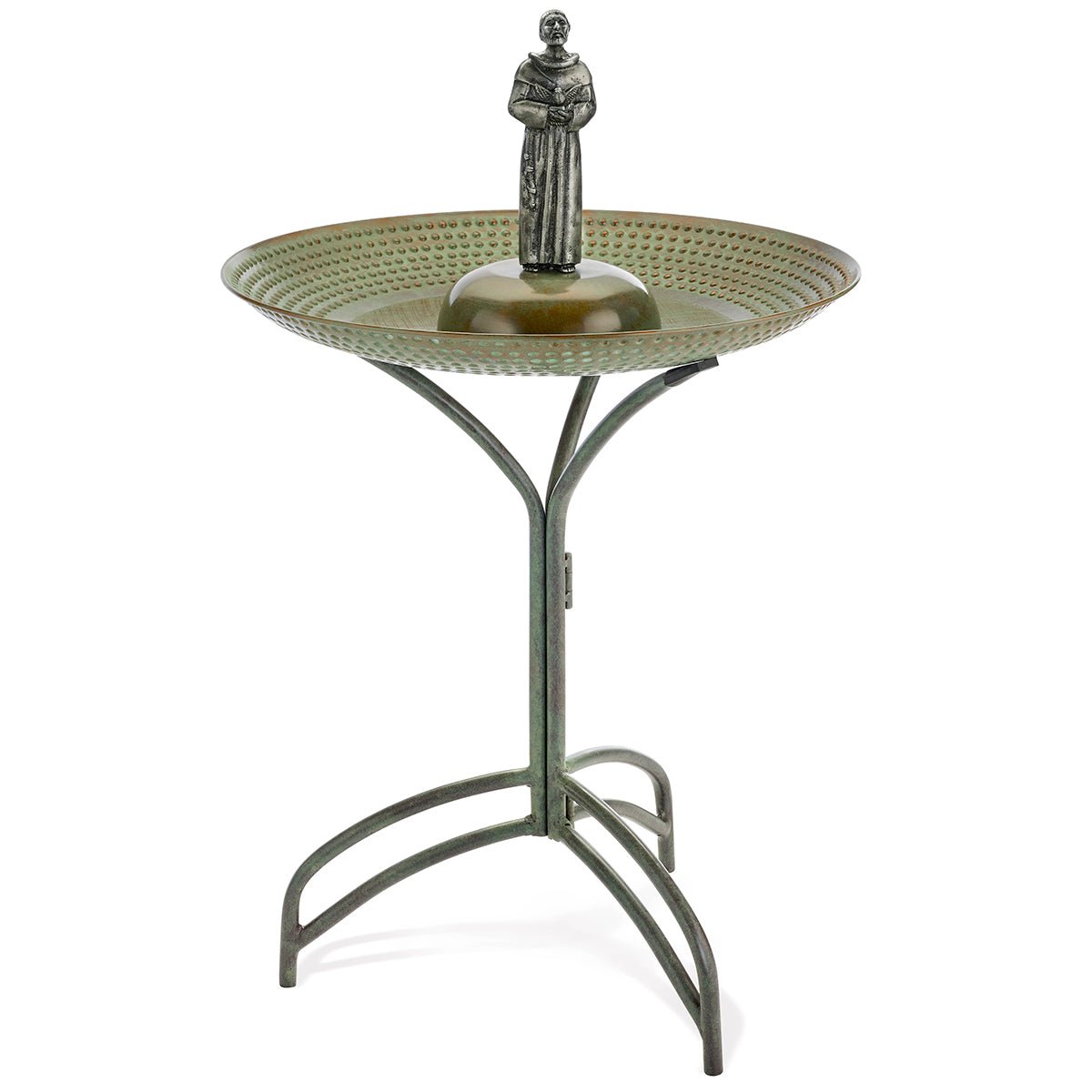 20-Inch Blue Verde Copper Bird Bath with St. Francis Statue – Elegant Garden Decor for Outdoor Bird Watching & Backyard Landscaping