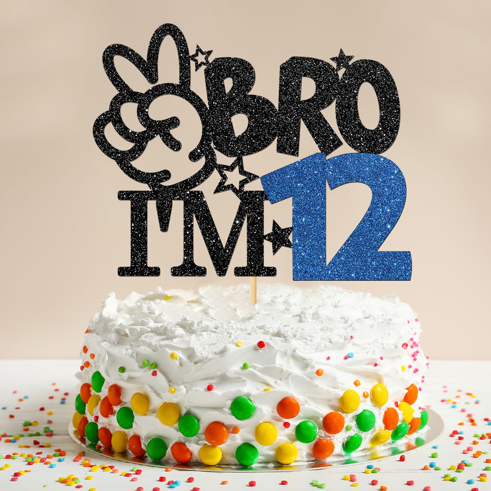 Brother I'm 12 Cake Topper - Black Glitter Birthday Decoration for 12-Year-Old Boys | 12th Birthday Party Supplies | Perfect for Big Brother Celebrations, Cakes & Cupcakes