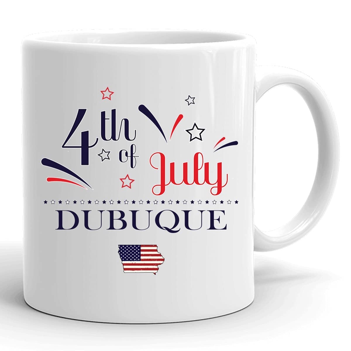 Personalized 11oz Coffee Mug - Custom USA Flag Design with Any City & State - Happy 4th of July Gift - White Ceramic Cup for Dubuque Iowa - Perfect for Independence Day Celebrations, Office Gifts & Morning Coffee