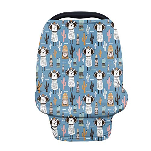Soft Alpaca & Cactus Baby Car Seat Cover Protector - Stretchable Multi-Use High Chair, Stroller & Shopping Cart Cover - Breathable Nursing Blanket for Infants - Perfect for Travel, Dining & Shopping Trips