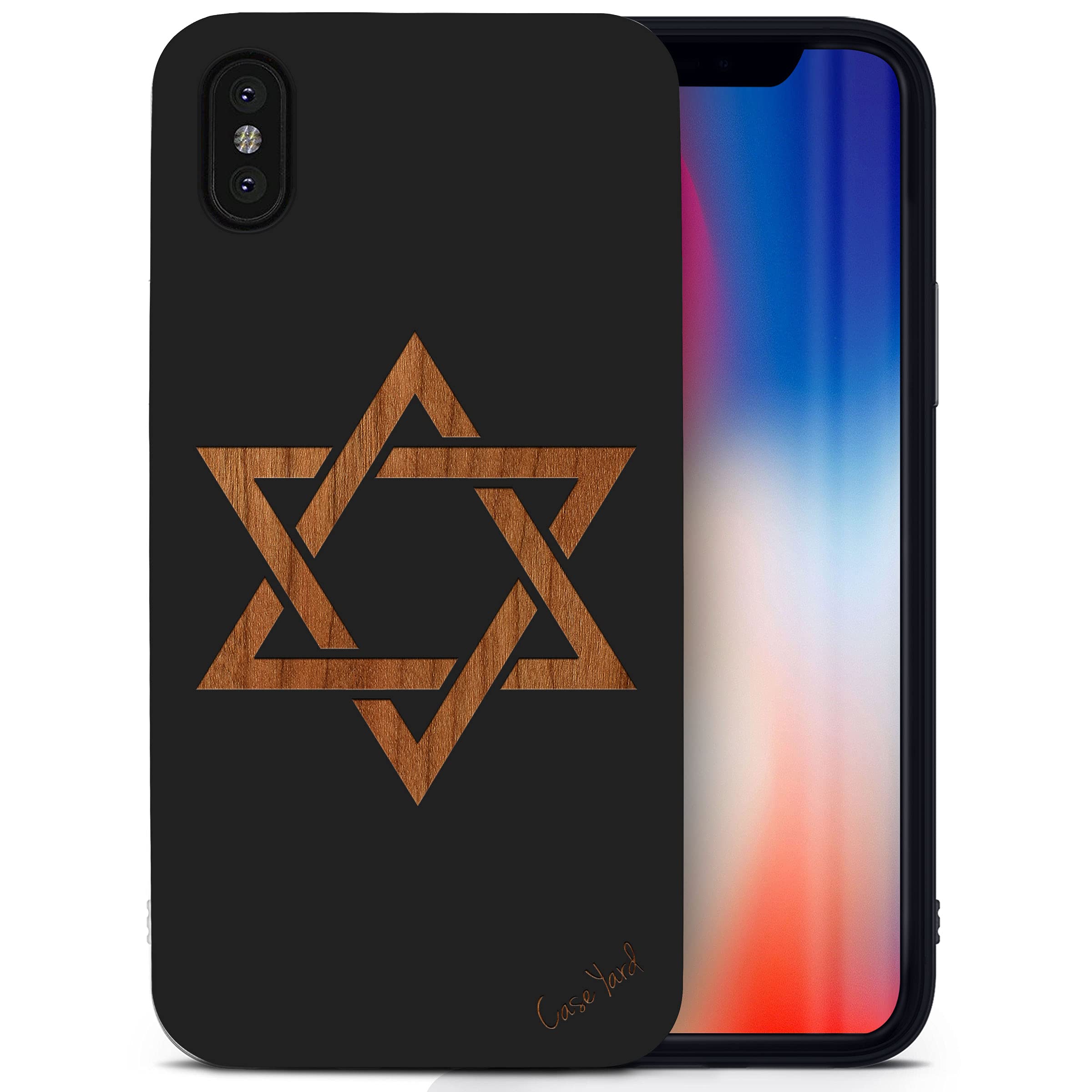 Wooden iPhone X Case with Laser Engraved Star Design - Shockproof Slim Fit Protective Cover for Men & Women | Perfect for Outdoor Adventures & Daily Use